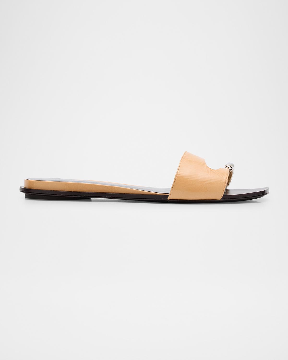 Pierced Leather Toe Ring Flat Sandals