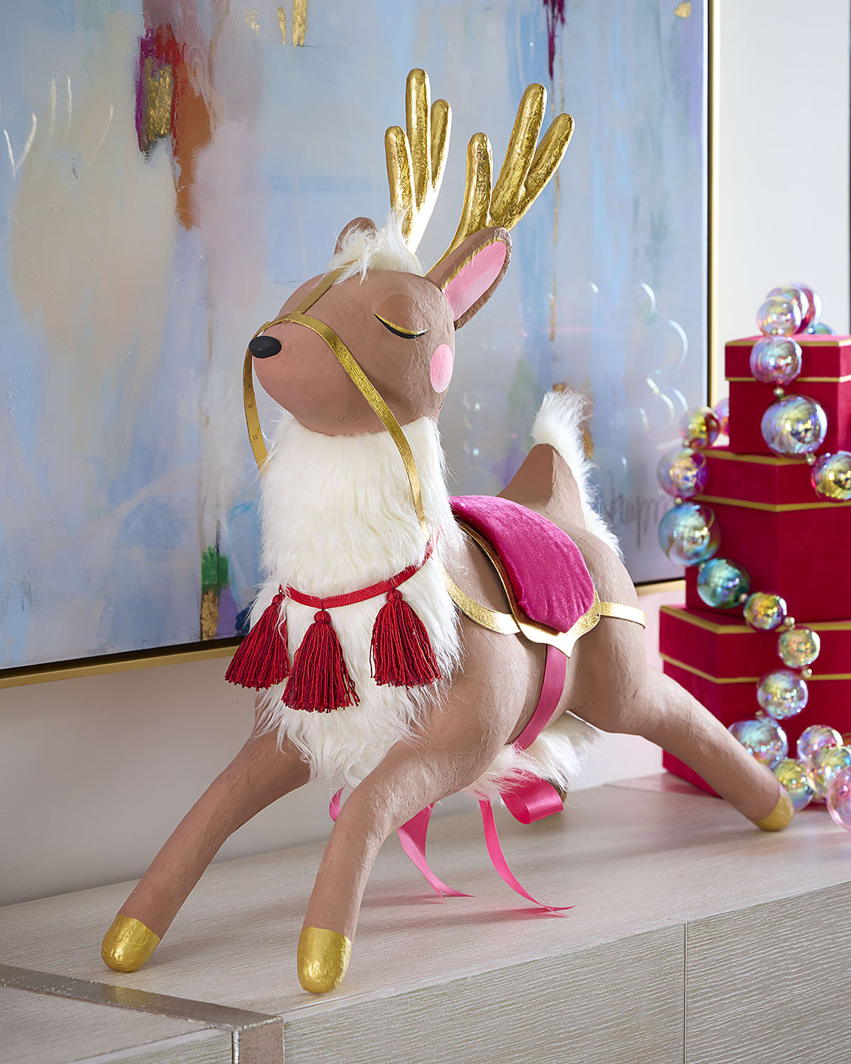 Glitterville Papa Noel 's Reindeer 32" Tabletop Christmas Decor