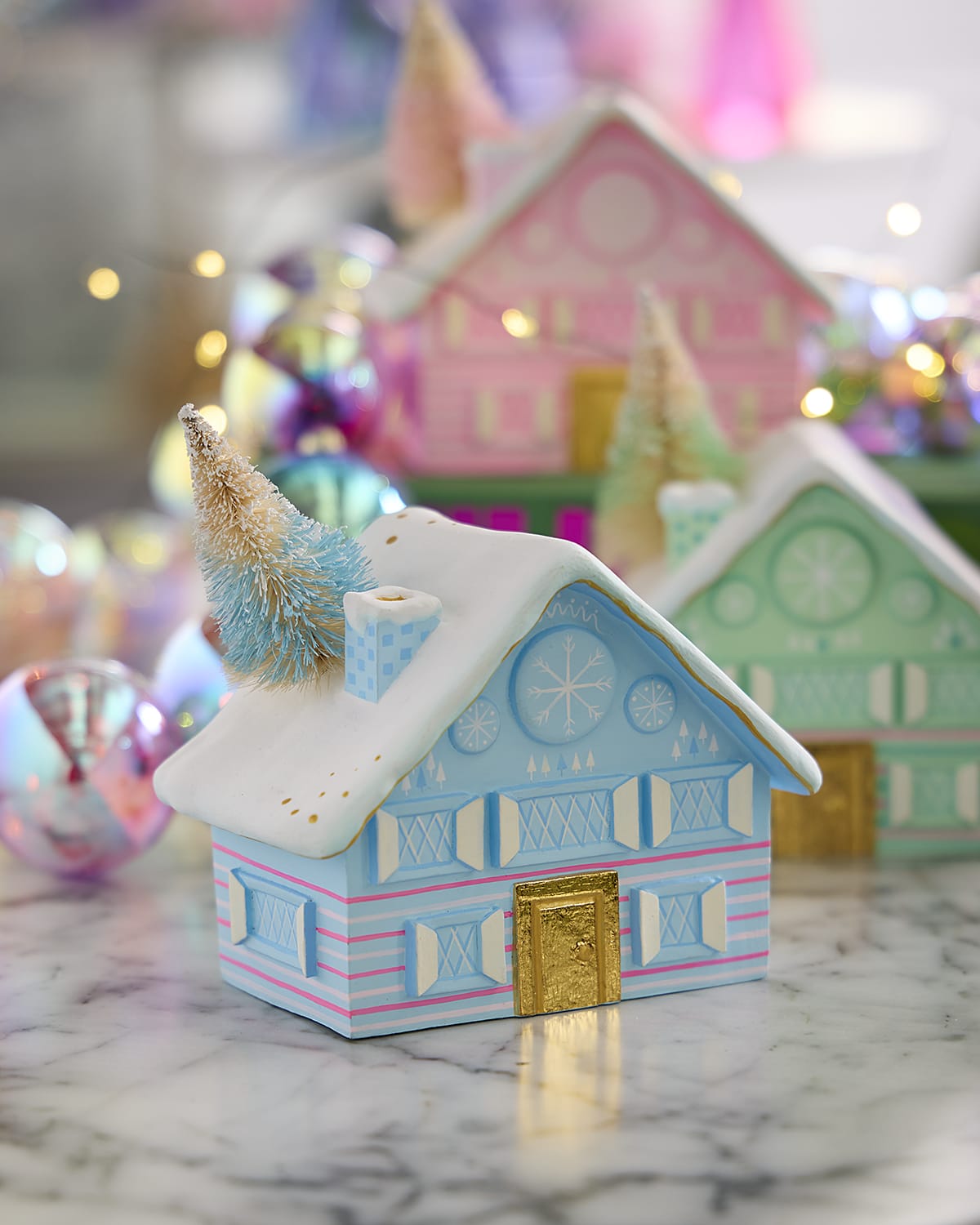 Glitterville Snowy Chalet Tabletop Christmas Decor, Light Blue