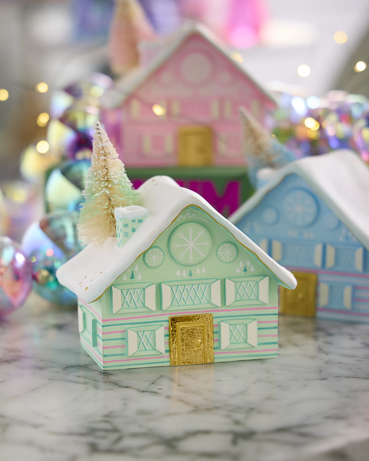 Glitterville Snowy Chalet Tabletop Christmas Decor, Light Green