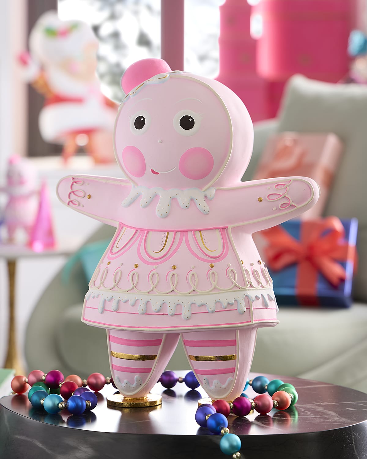 Glitterville The Rainbow Gingers Small Tabletop Christmas Decoration, Light Pink