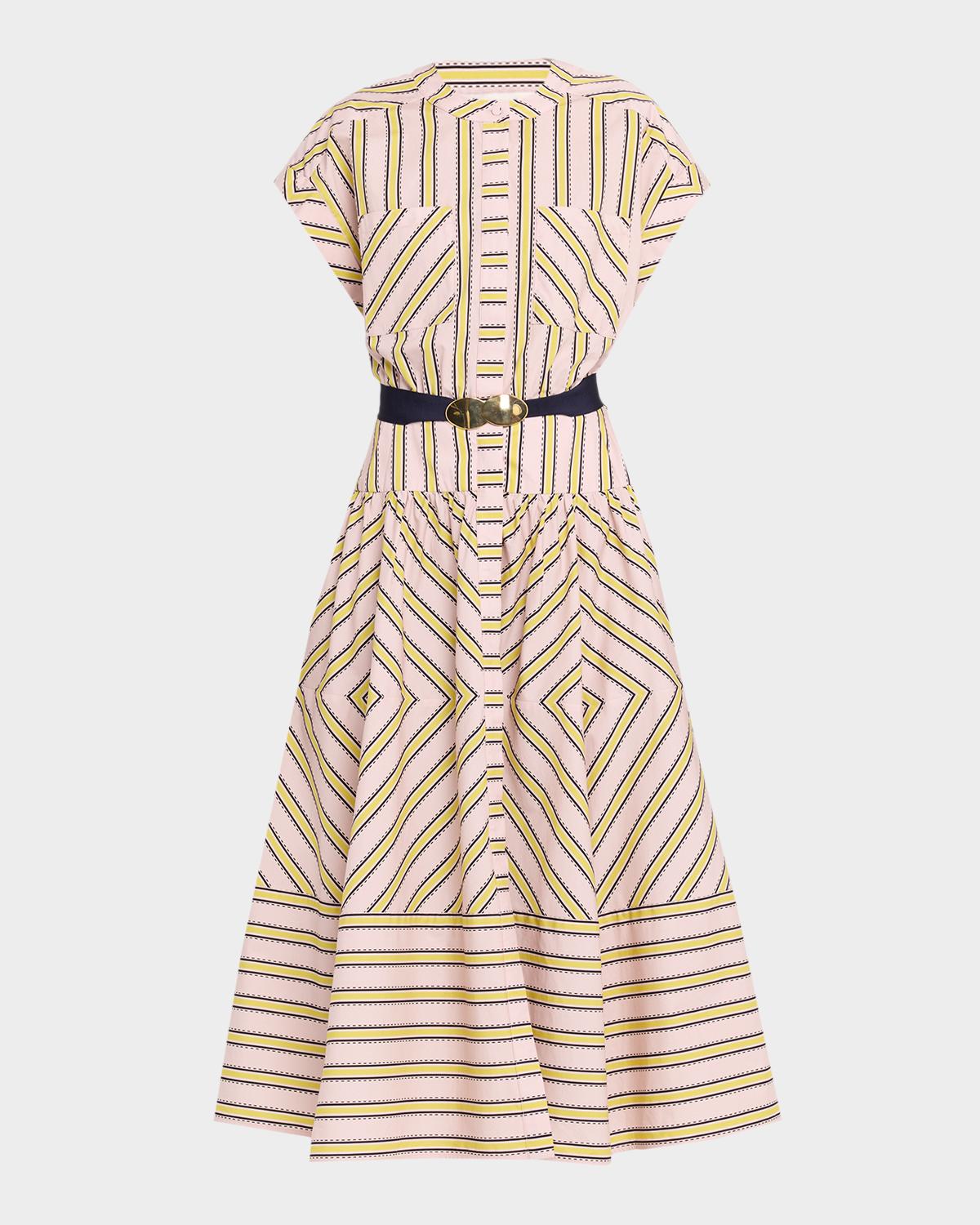 Silvia Tcherassi Macarena Striped Short-Sleeve Midi Shirtdress