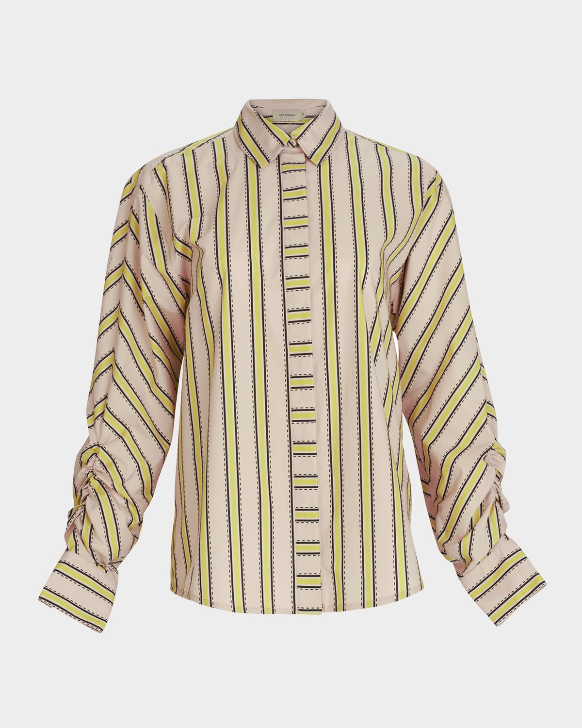 Silvia Tcherassi Caritina Striped Ruched-Sleeve Button-Down Blouse