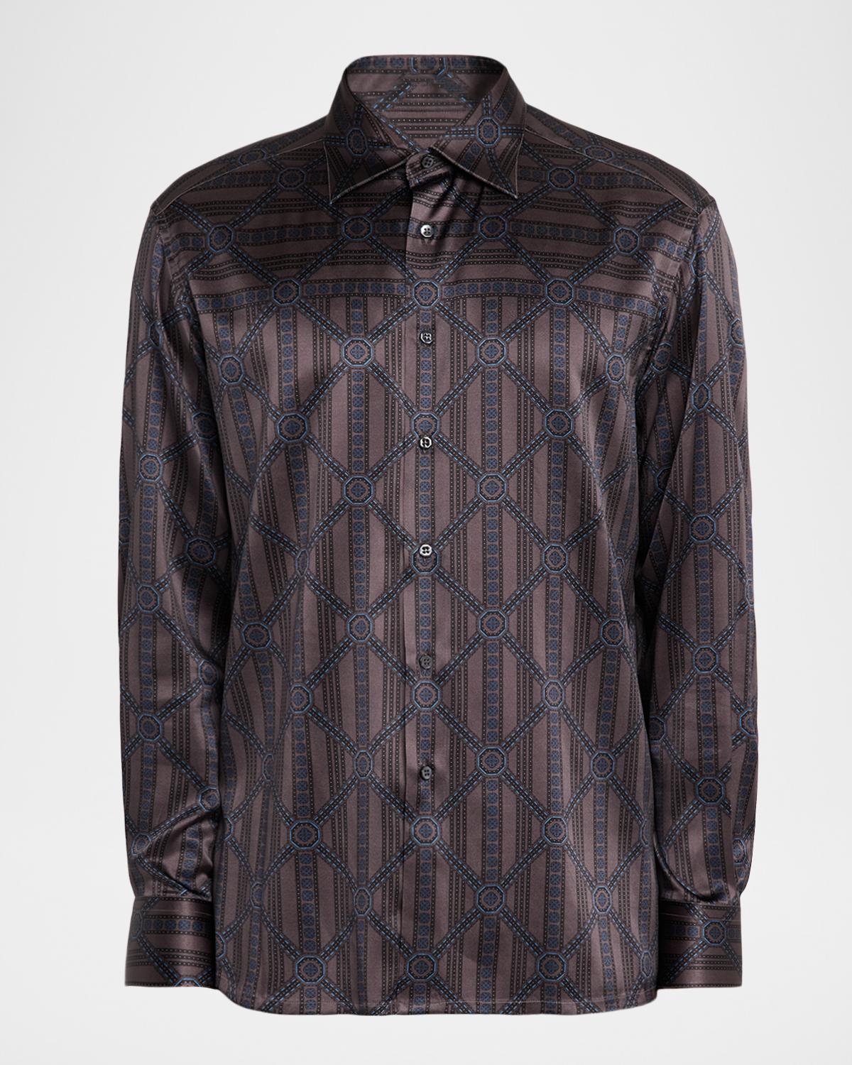 Stefano Ricci Men's Geometric Stripe Silk-Elastane Sport Shirt
