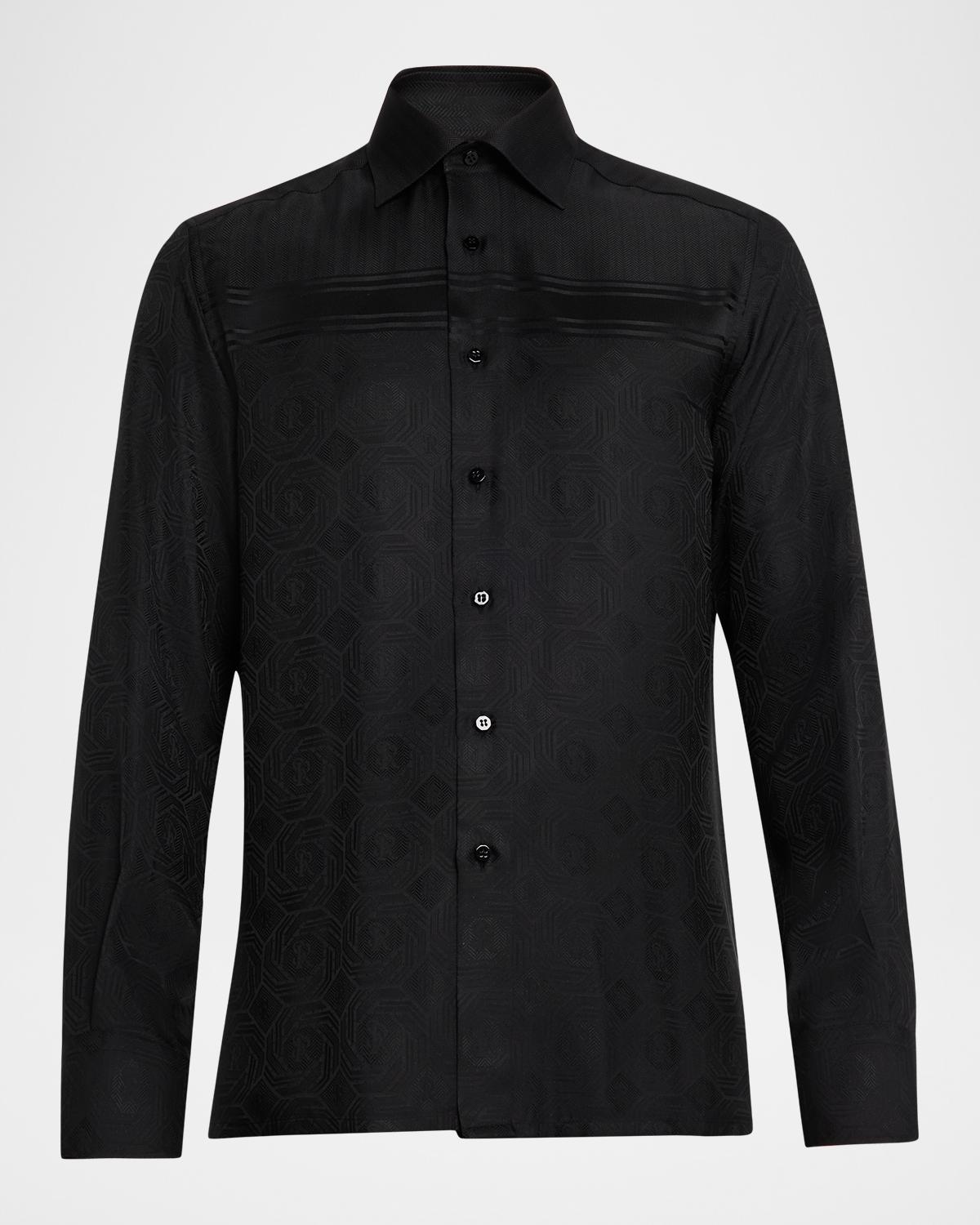 Stefano Ricci Men's Tonal Geometric Silk Jacquard Dress Shirt