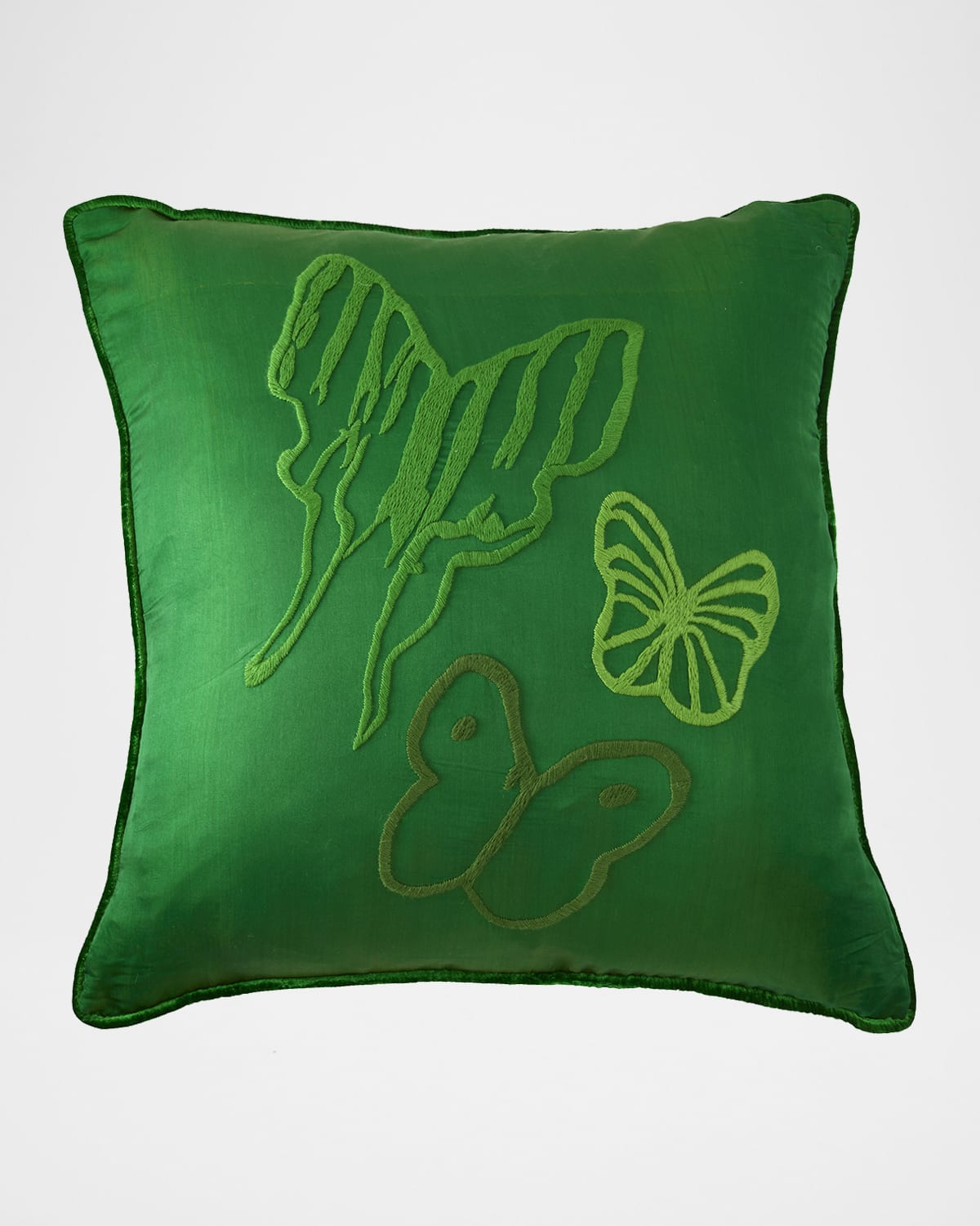 Hunt Slonem Hand-Embroidered Silk Pillow with Velvet Back, 22" Square