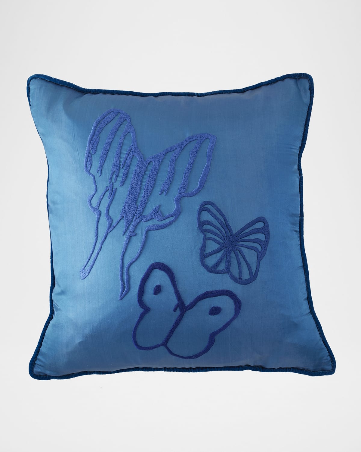 Hunt Slonem Hand-Embroidered Silk Pillow with Velvet Back, 22" Square