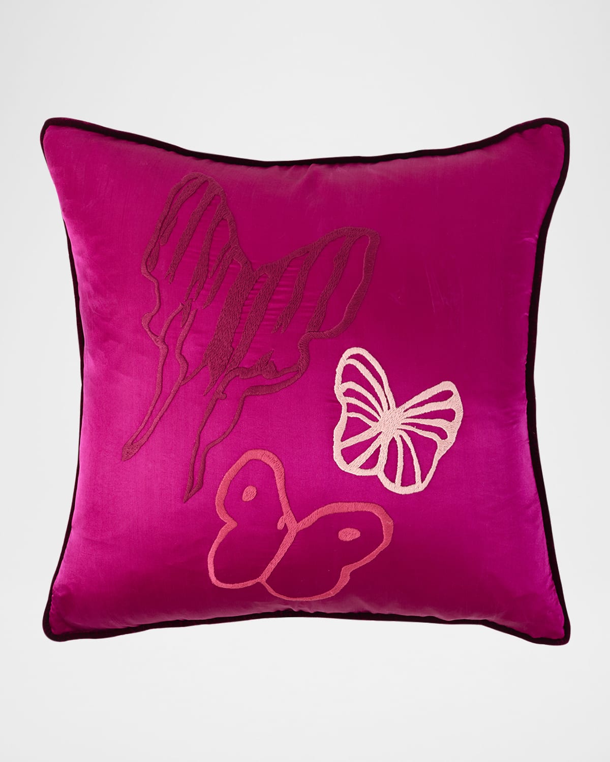Hunt Slonem Hand-Embroidered Silk Pillow with Velvet Back, 22" Square
