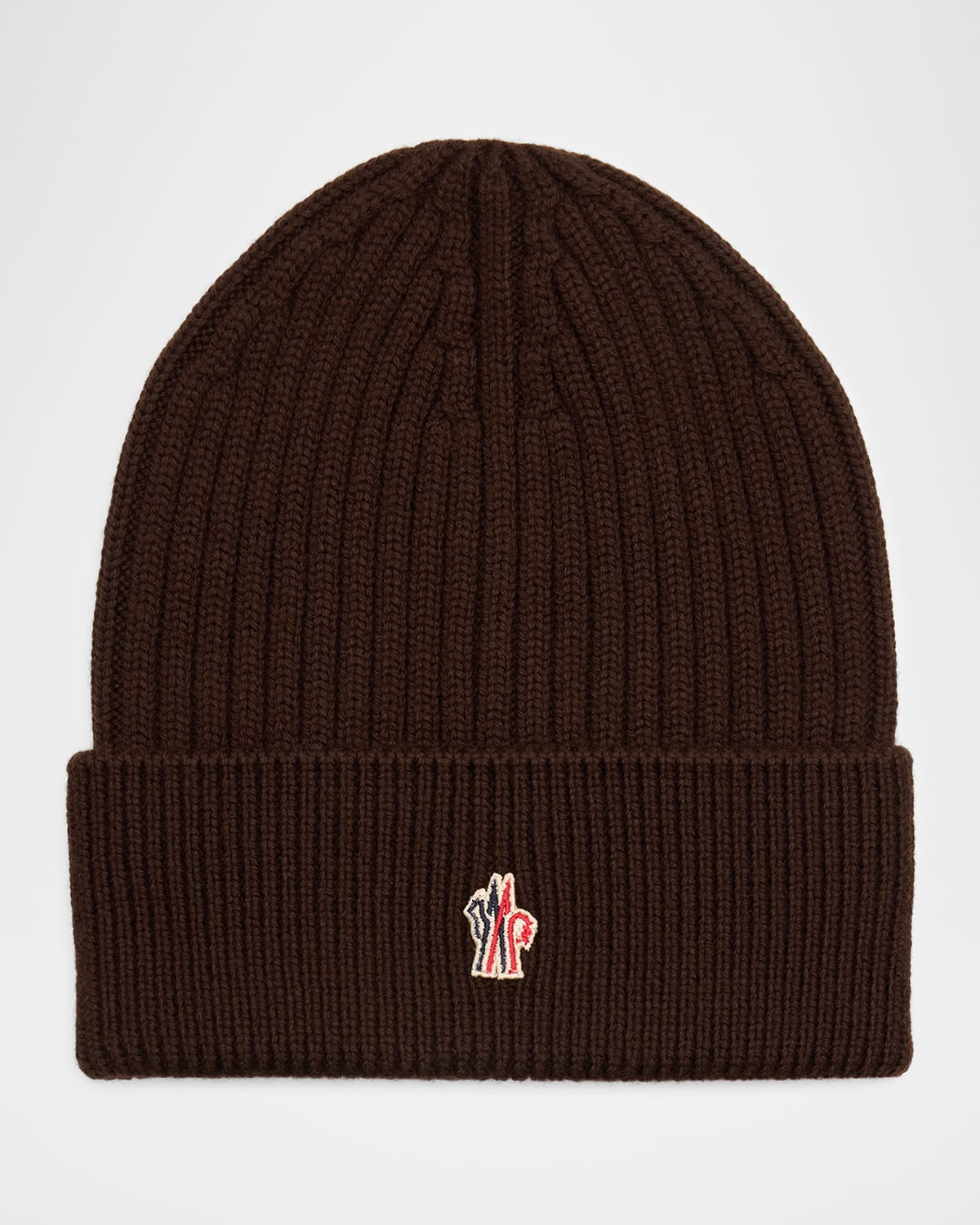 Moncler Grenoble Men 's Wool Rib Logo Patch Beanie Hat