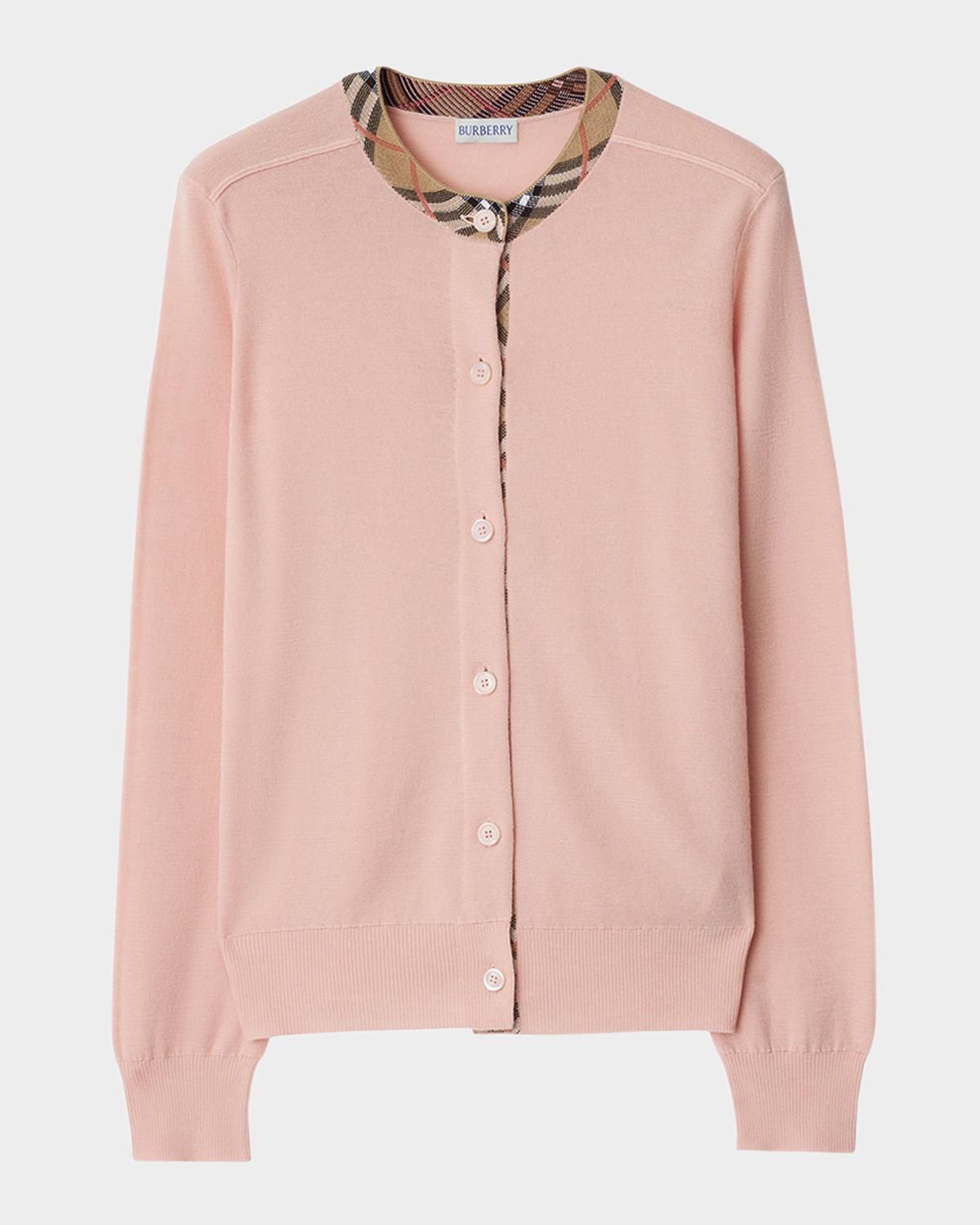 Check Collar Crewneck Cardigan