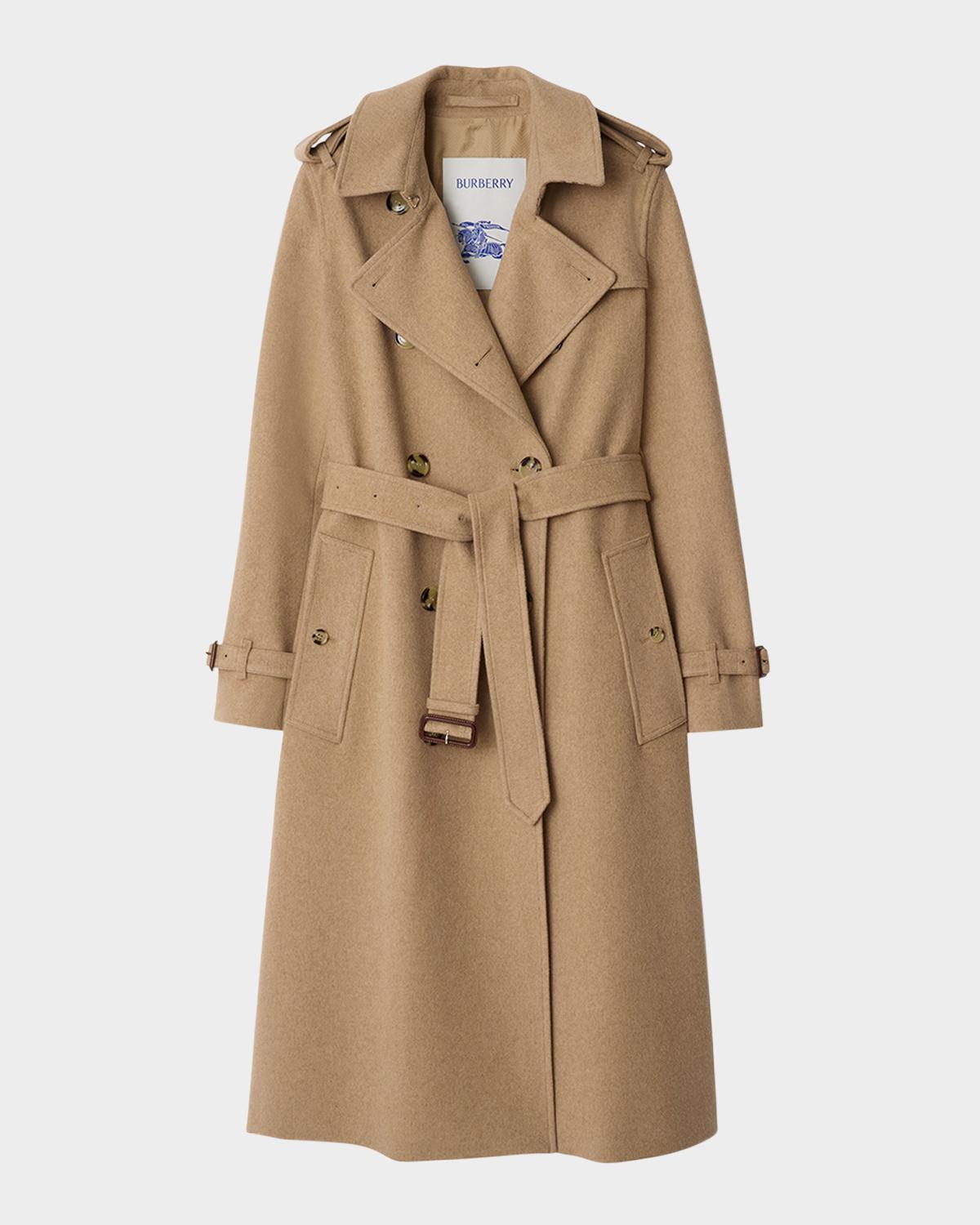 Burberry Kensington Belted Cashmere-Wool Double-Breasted Trench Coat