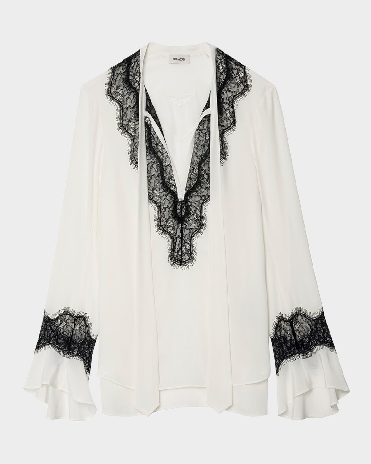 Zadig & Voltaire Tuan Lace Crepe de Chine Blouse