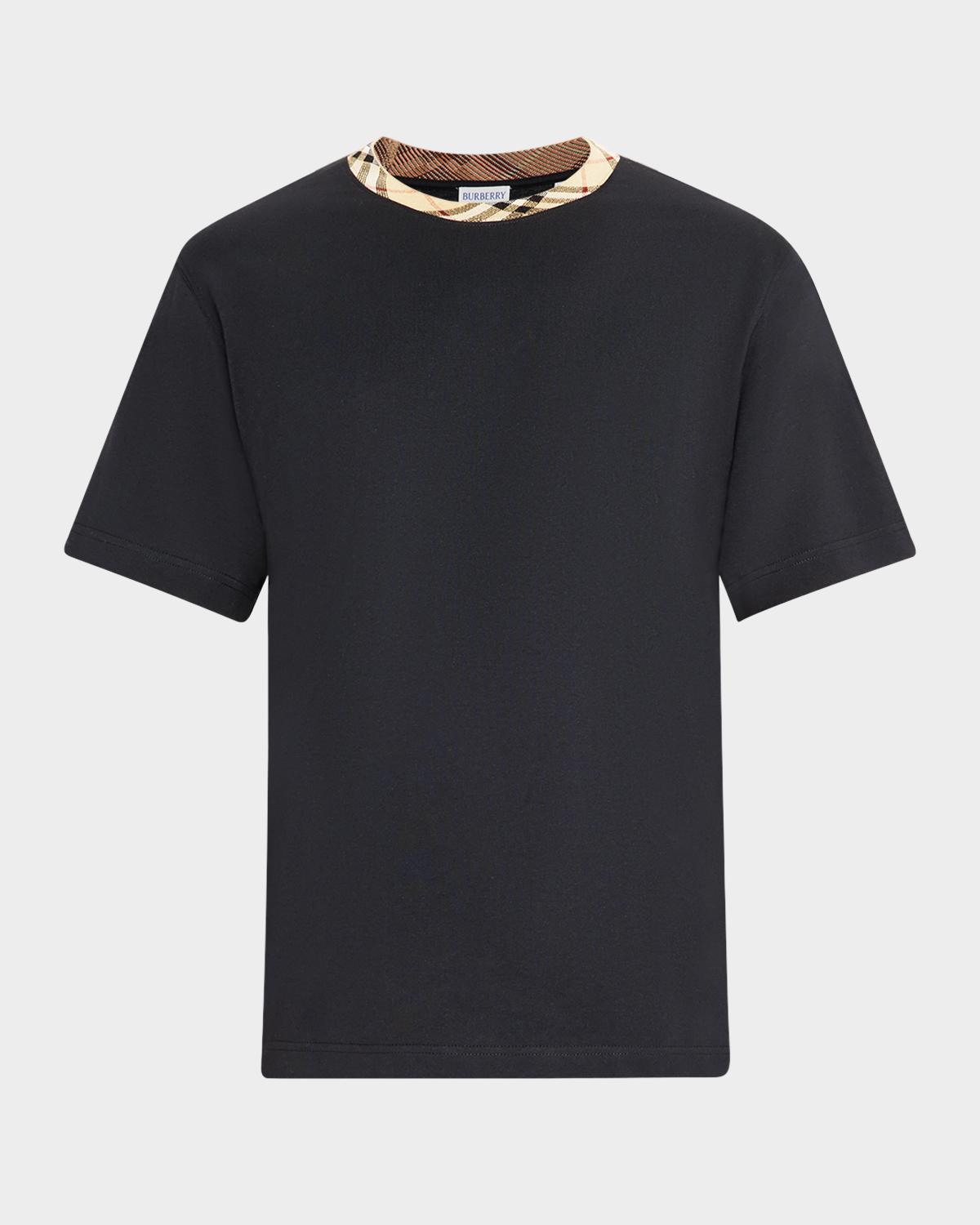Burberry Men's Cotton Check-Trim Crewneck T-Shirt