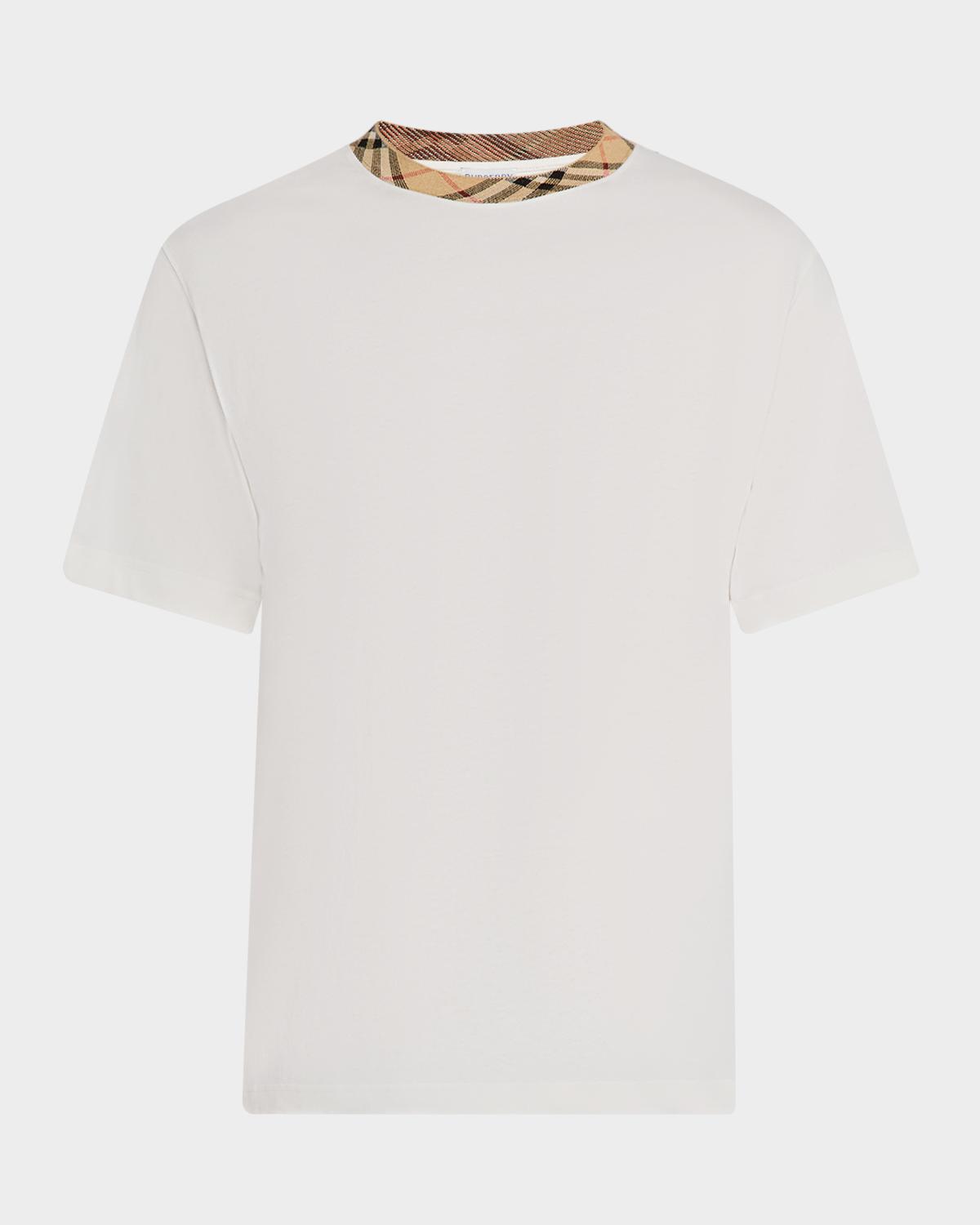 Burberry Men's Cotton Check-Trim Crewneck T-Shirt