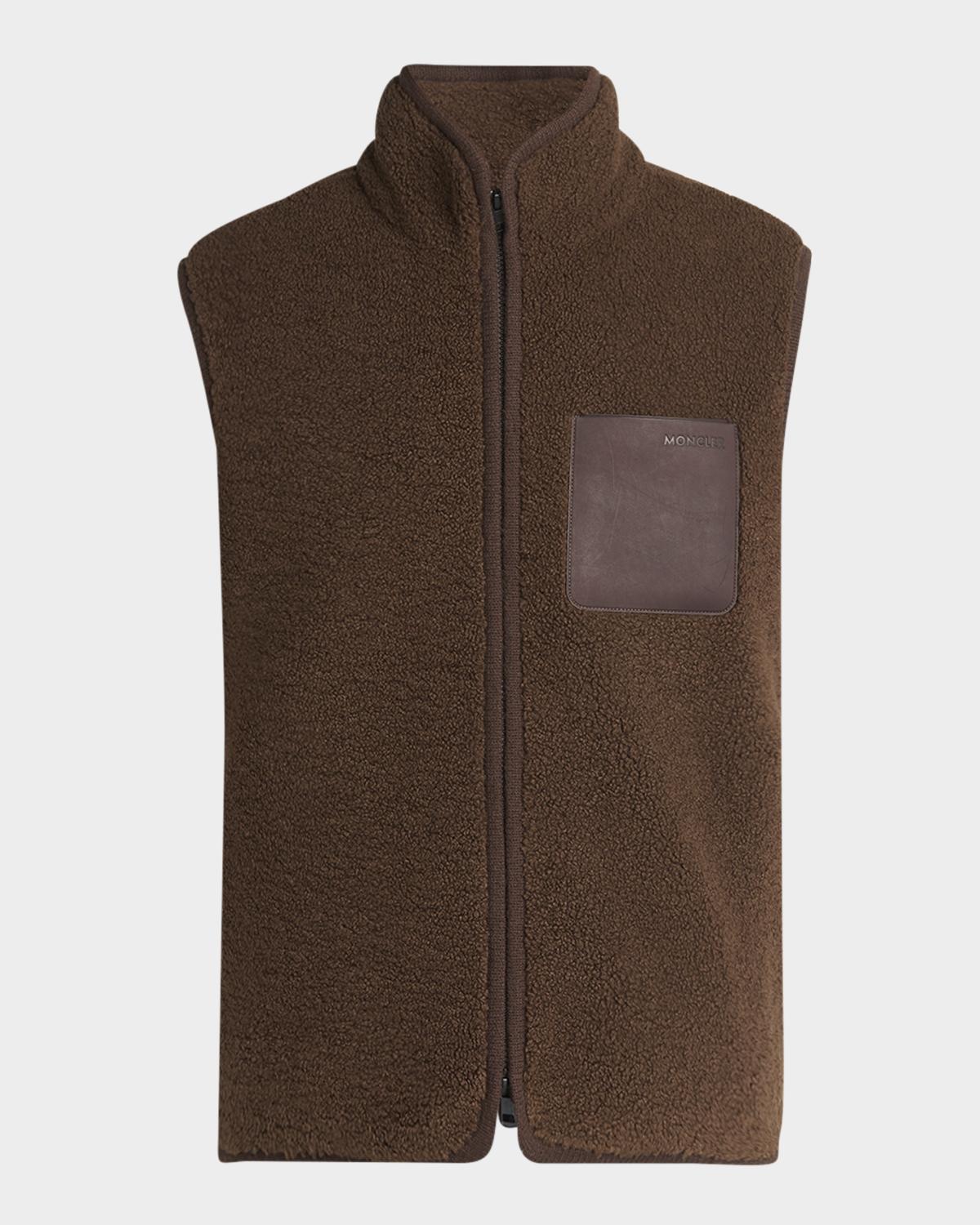 Men & apos;s Leather-Pocket Teddy Vest