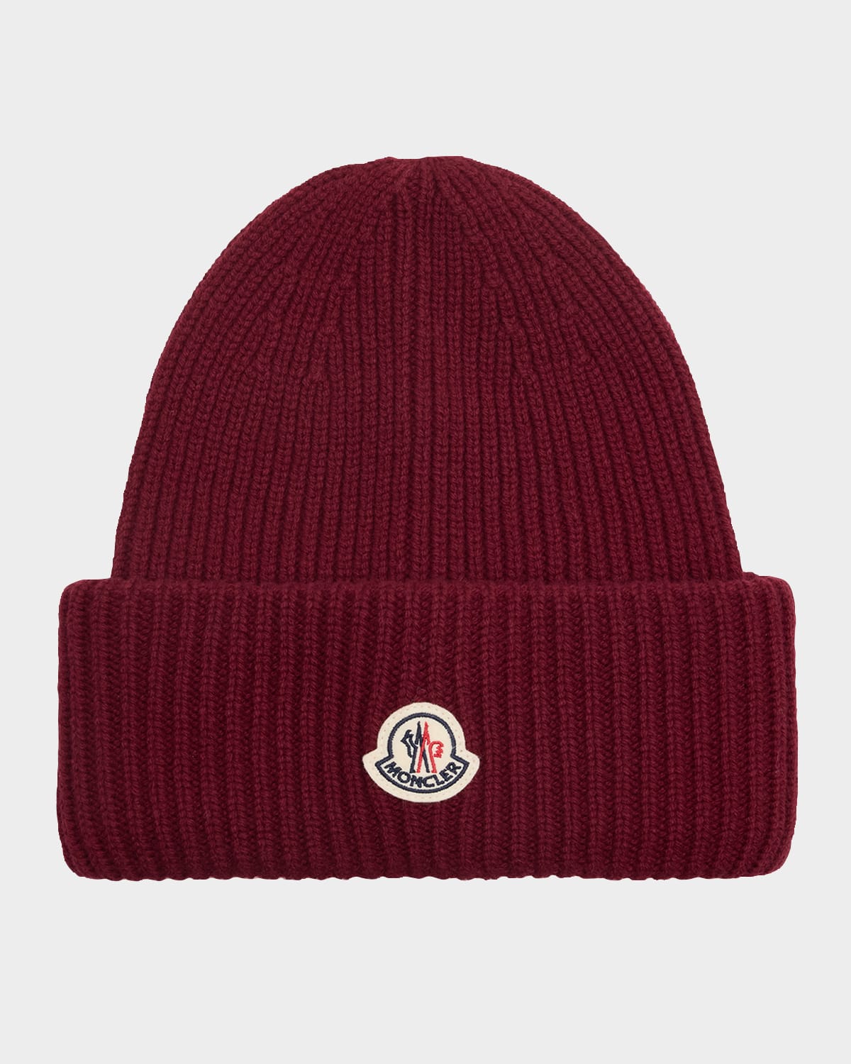 Moncler Men 's Cashmere and Wool Rib Logo Beanie Hat