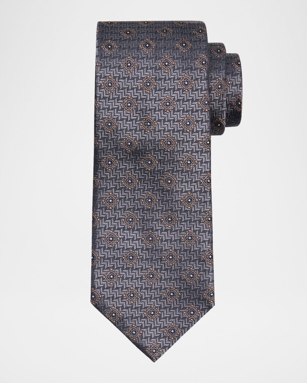 Brunello Cucinelli Men 's Geometric Tile Jacquard Silk and Cotton Tie