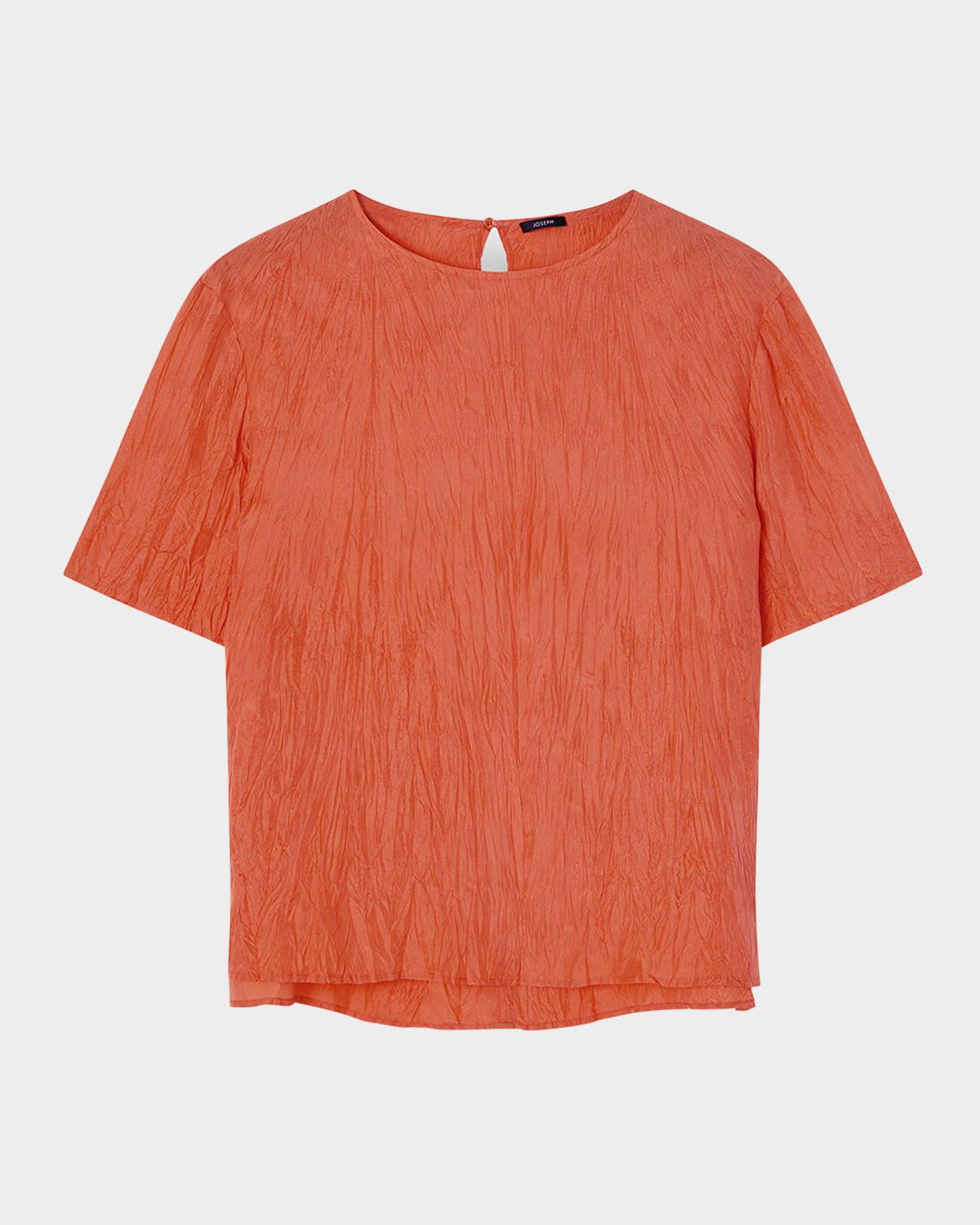 Joseph Brunet Crewneck Crinkled Habotai Silk Top