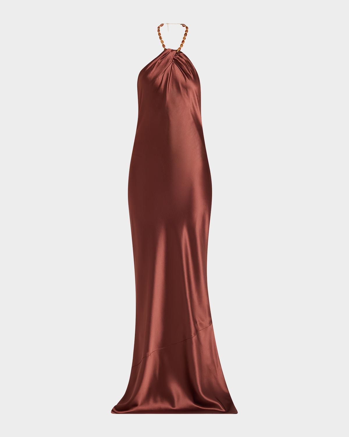 Retrofête Anat Satin Beaded Halter Dress