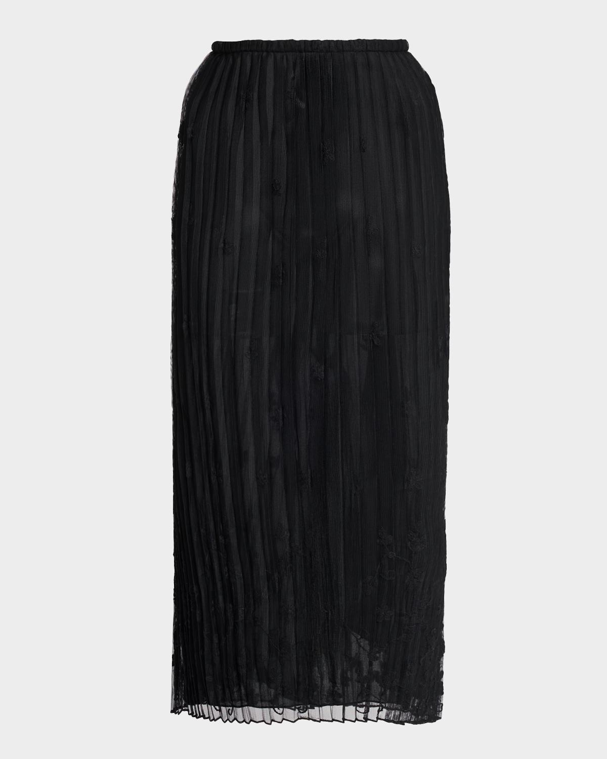 Toteme Floral Pleated Tulle Midi Skirt