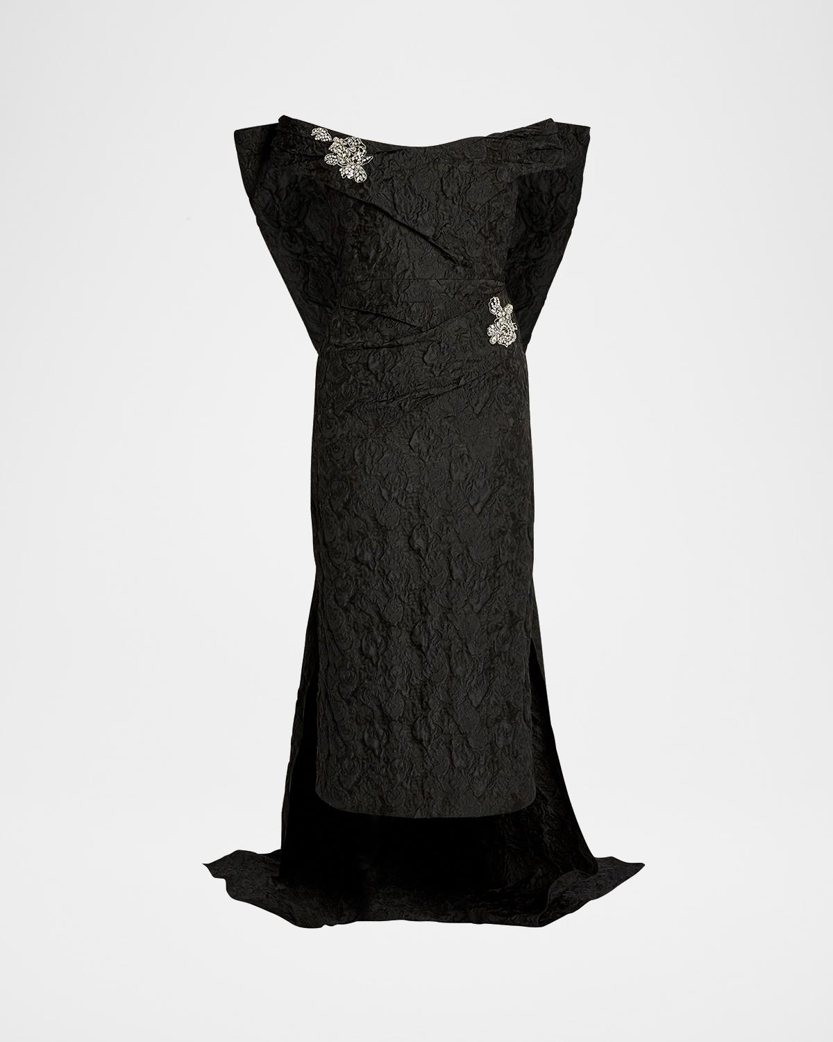 Erdem Crystal Off-The-Shoulder Cape Midi Cocktail Dress
