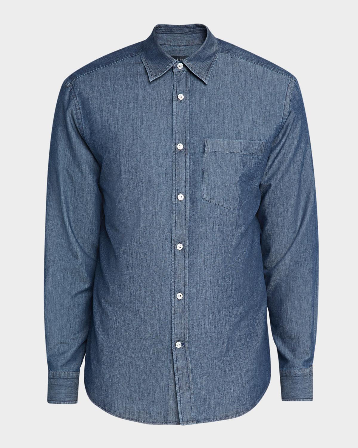 dunhill Men's Silk-Cotton Chambray Long-Sleeve Shirt