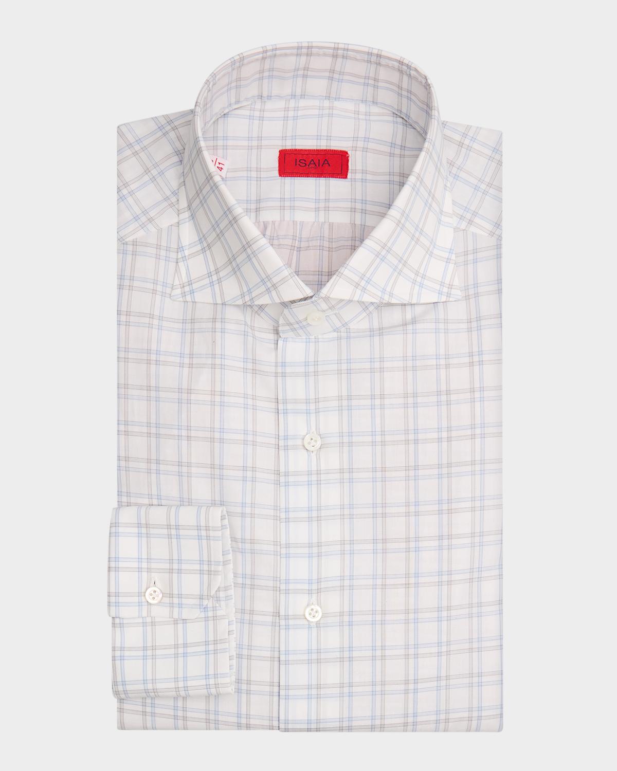 Isaia Men's Graph Check Cotton Spread-Collar Dress Shirt