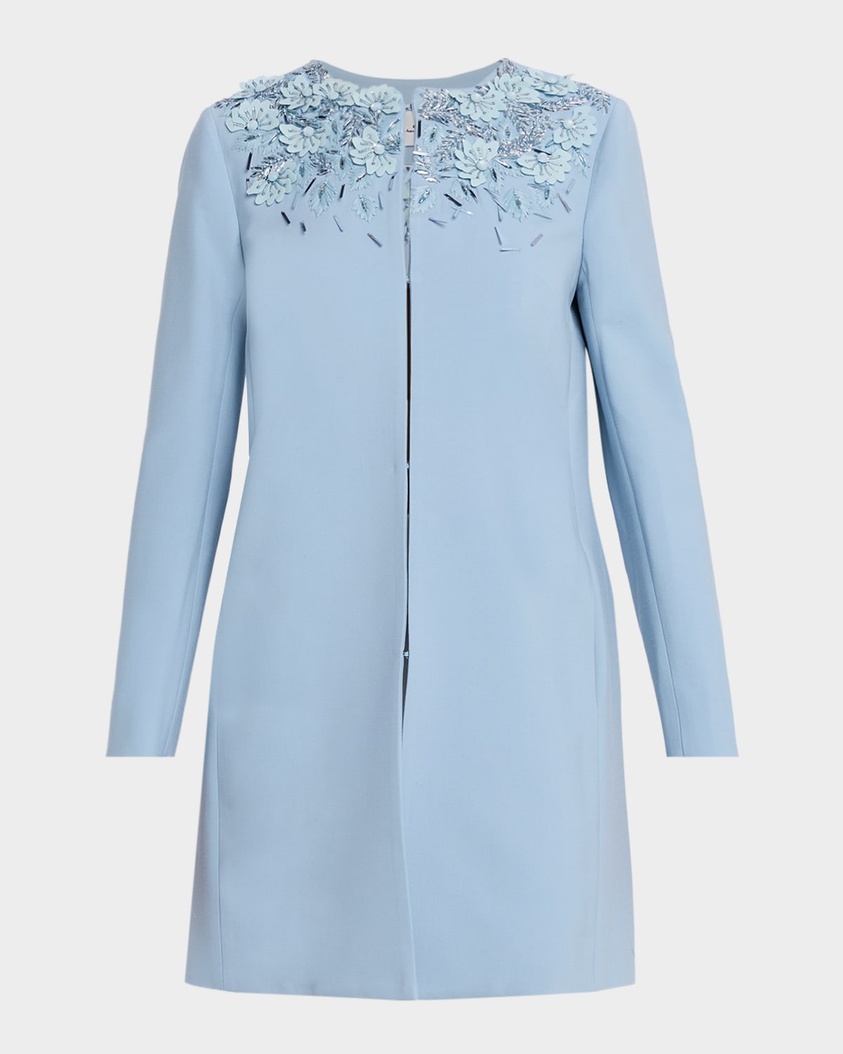Oscar De La Renta Floral Embellished Wool Coat In Blue