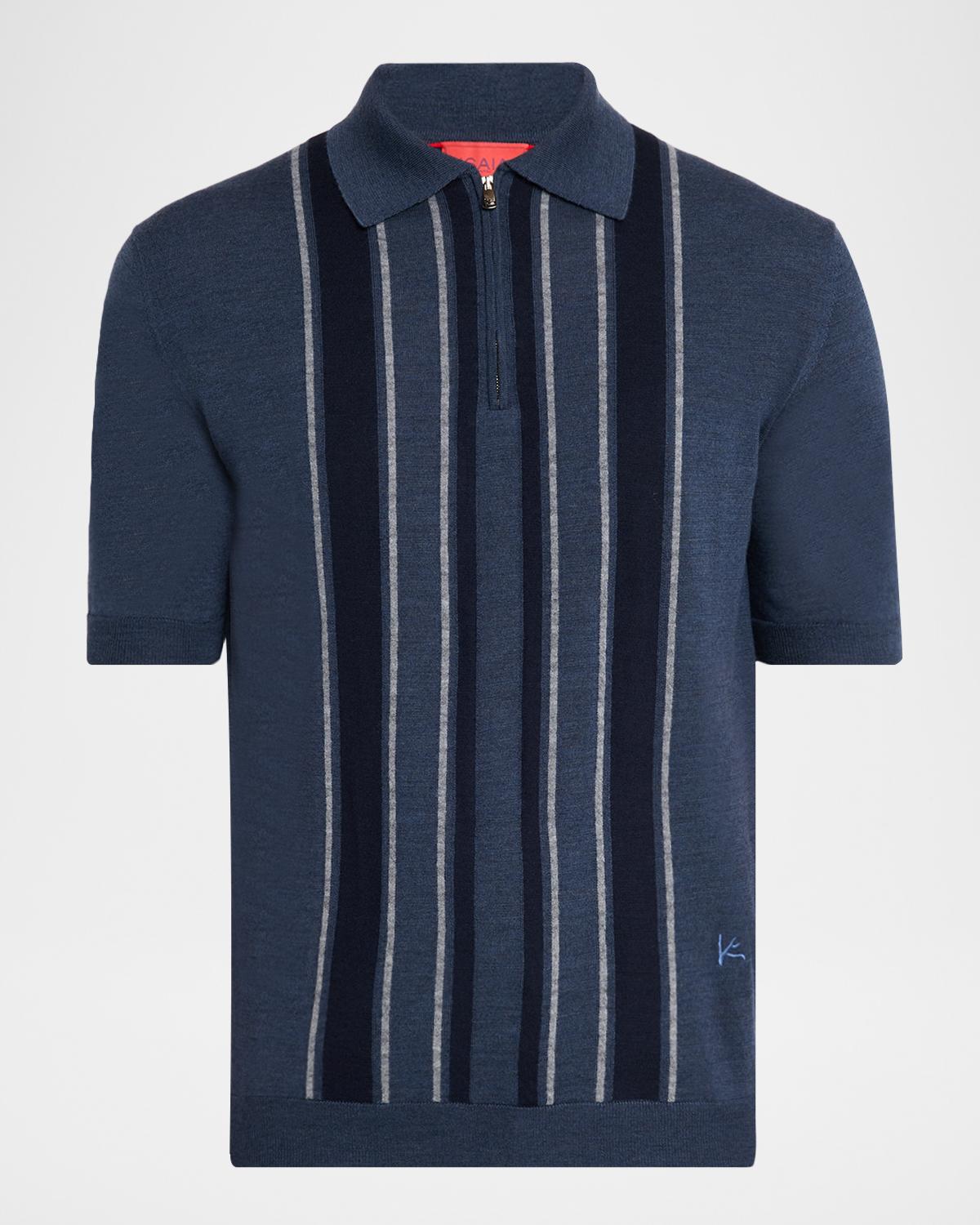 Isaia Men's Multi-Stripe Wool Quarter-Zip Polo Sweater