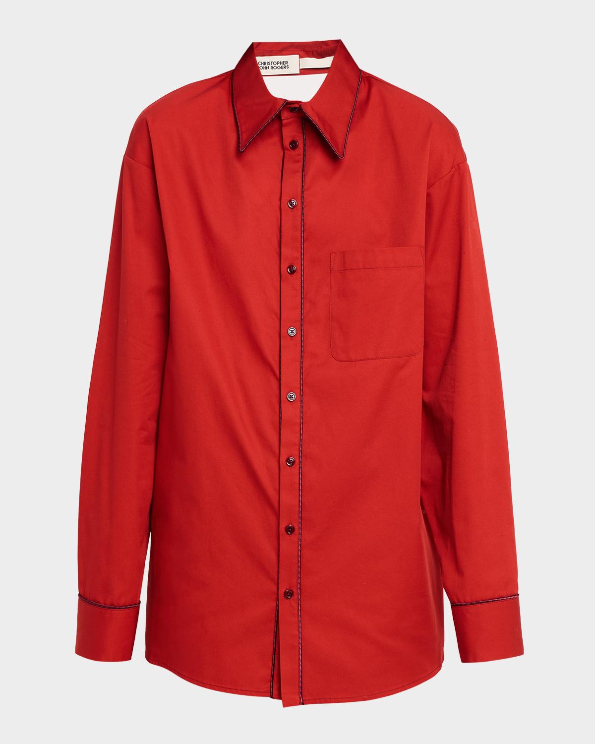CHRISTOPHER JOHN ROGERS Convertible Jumbo Cotton Twill Shirt