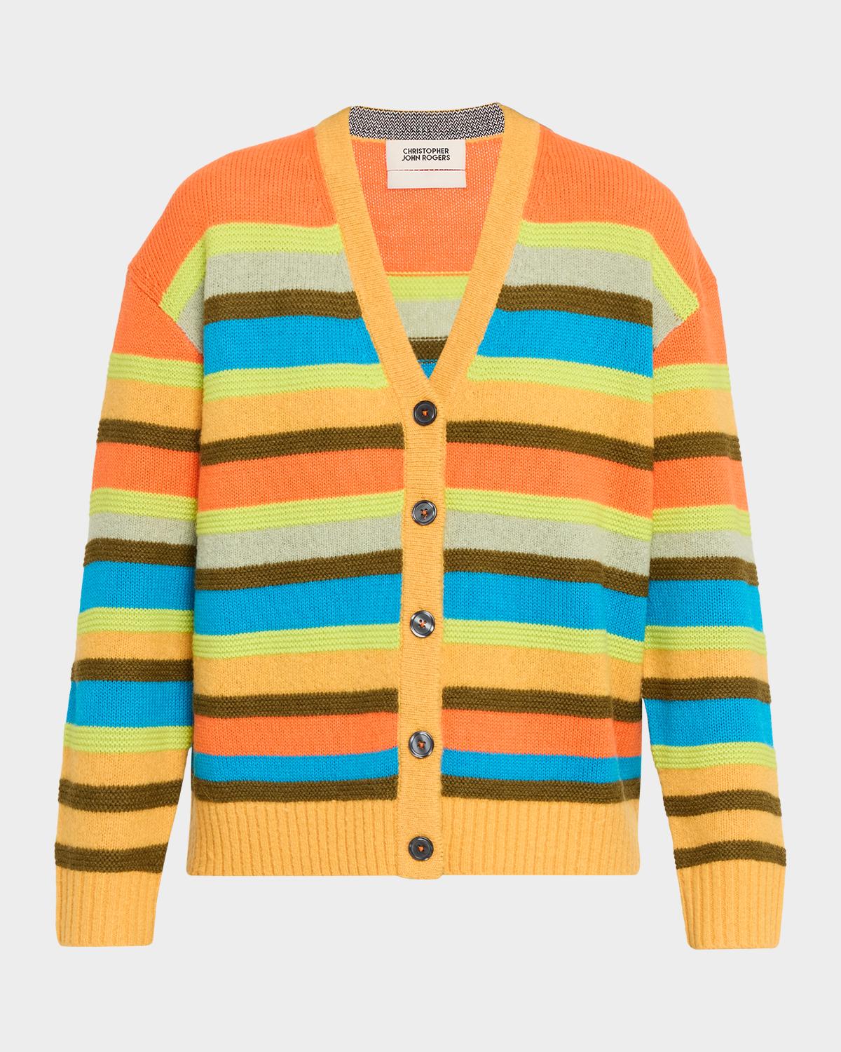 CHRISTOPHER JOHN ROGERS Multi-Stitch Relaxed Striped Cardigan