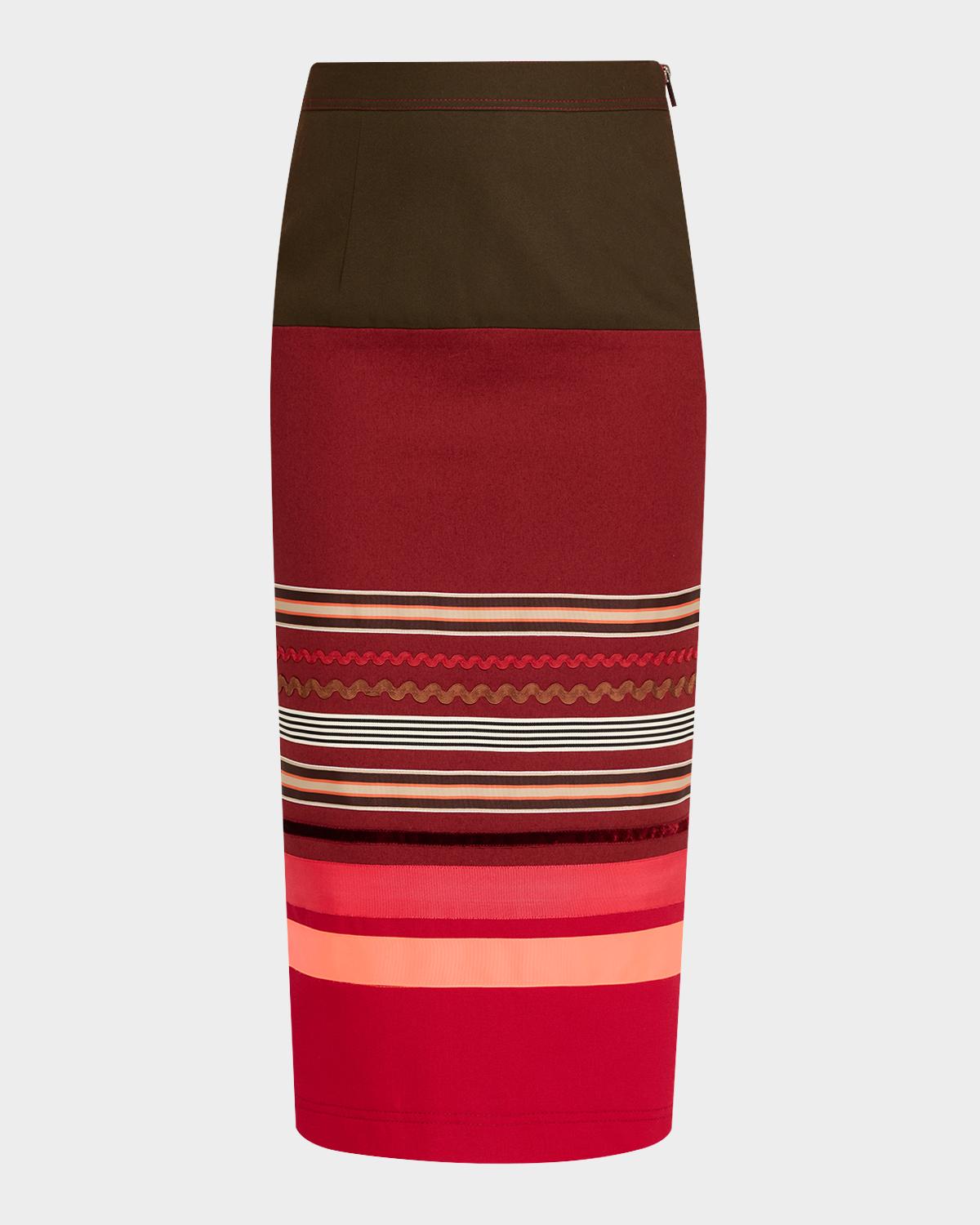 CHRISTOPHER JOHN ROGERS Embroidered Colorblock Midi Pencil Skirt