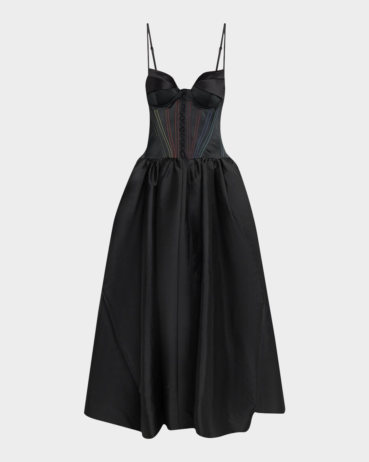 CHRISTOPHER JOHN ROGERS Peel-Bust Lace-Up Corset Gown