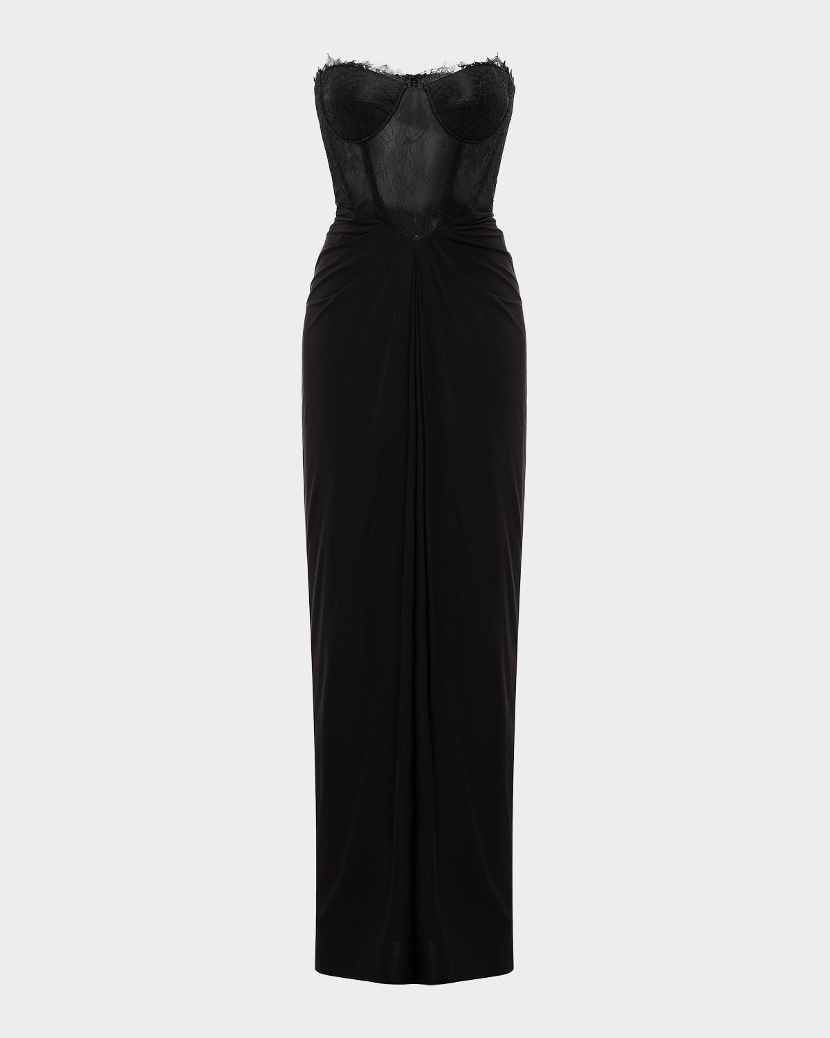 BCBGMAXAZRIA Strapless Lace & Jersey Gown