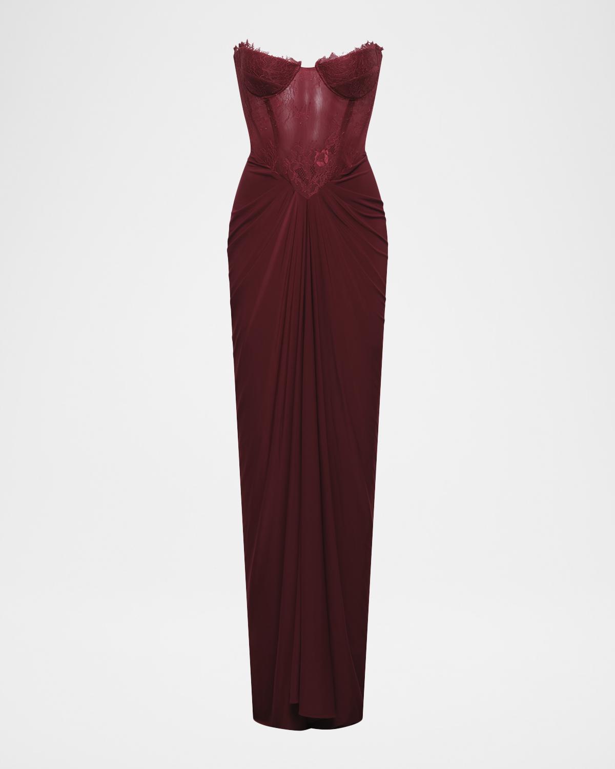 BCBGMAXAZRIA Strapless Lace & Jersey Gown