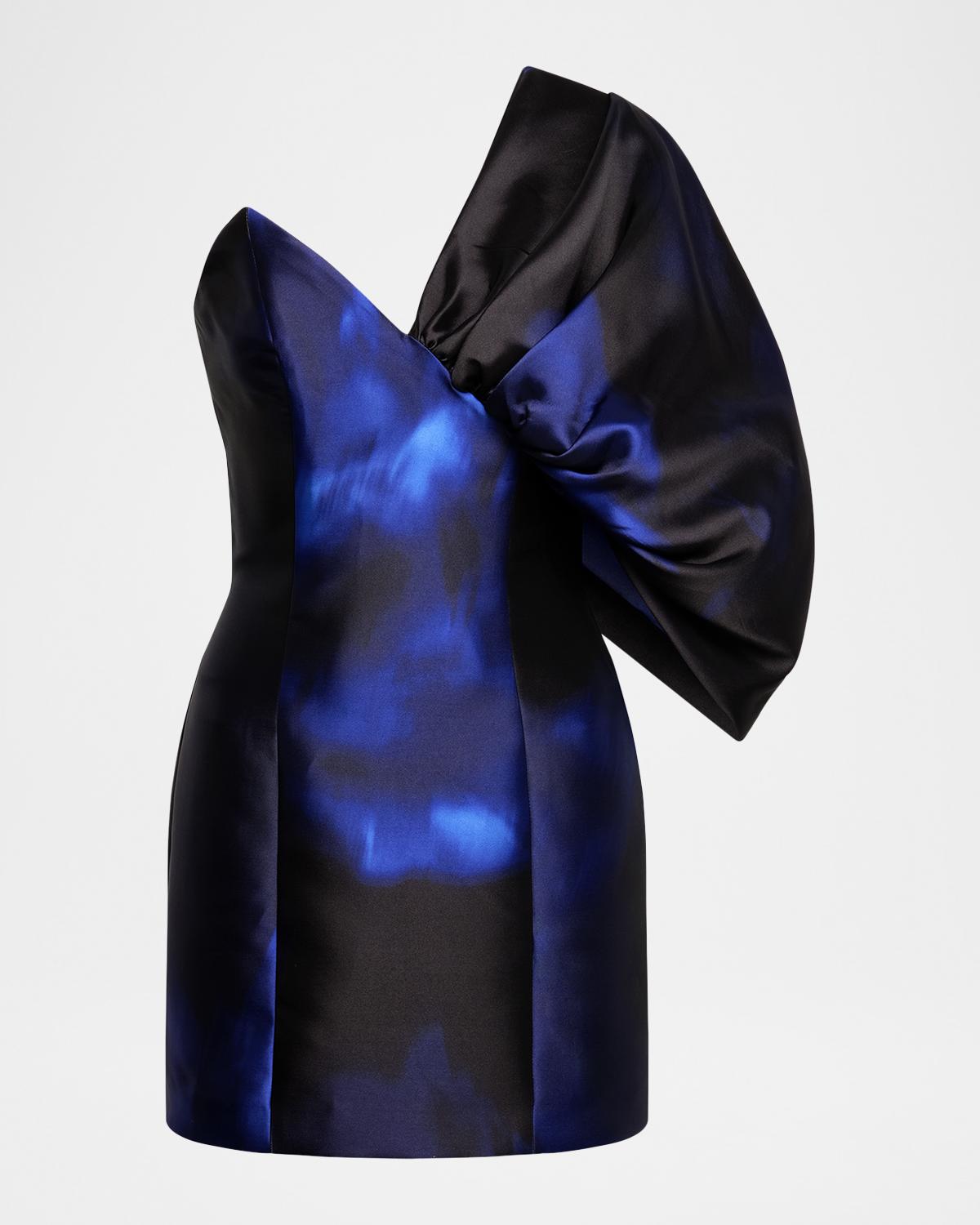 BCBGMAXAZRIA Exaggerated-Sleeve Printed Satin Mini Dress