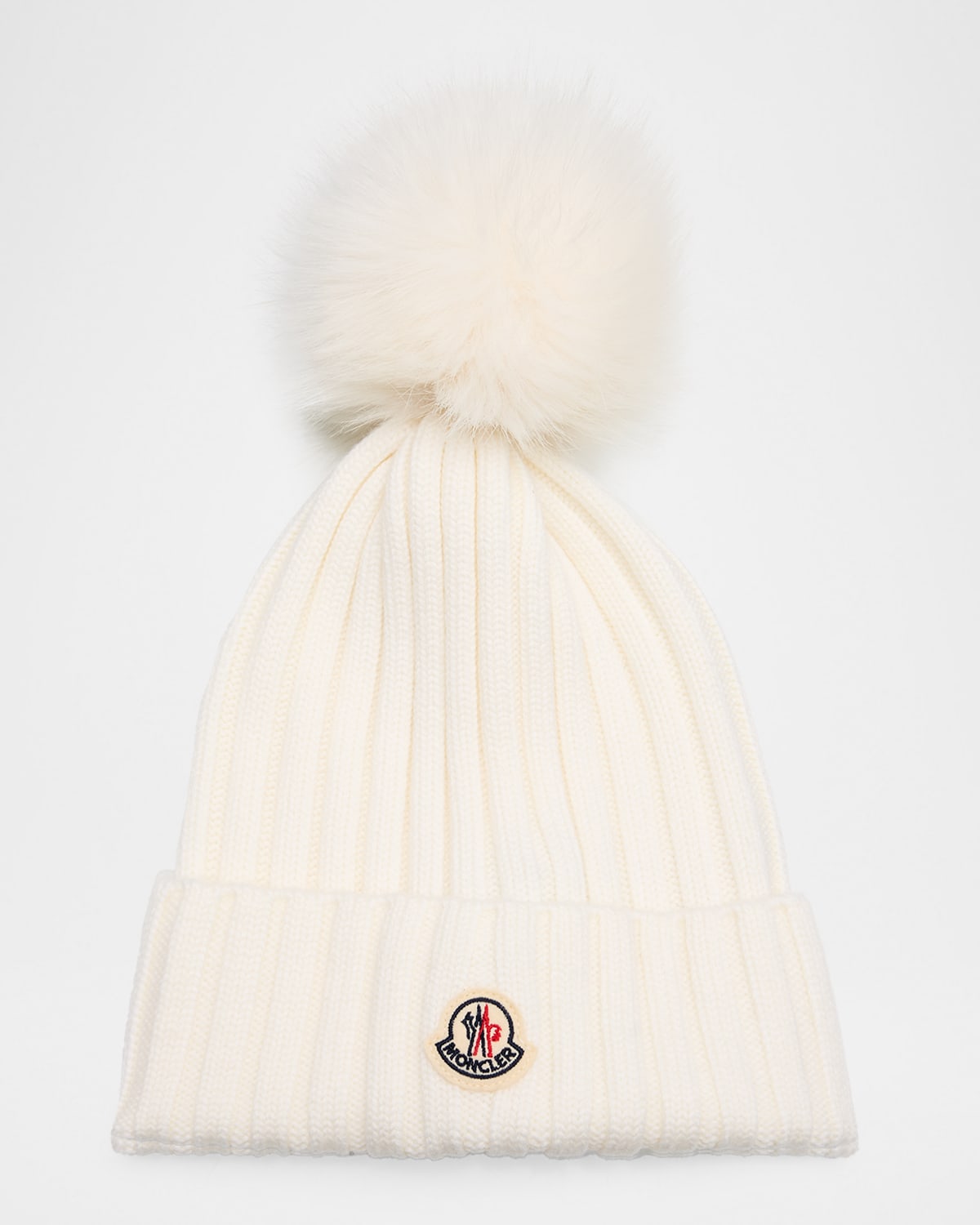 Moncler Wool Beanie with Faux Fur Pom