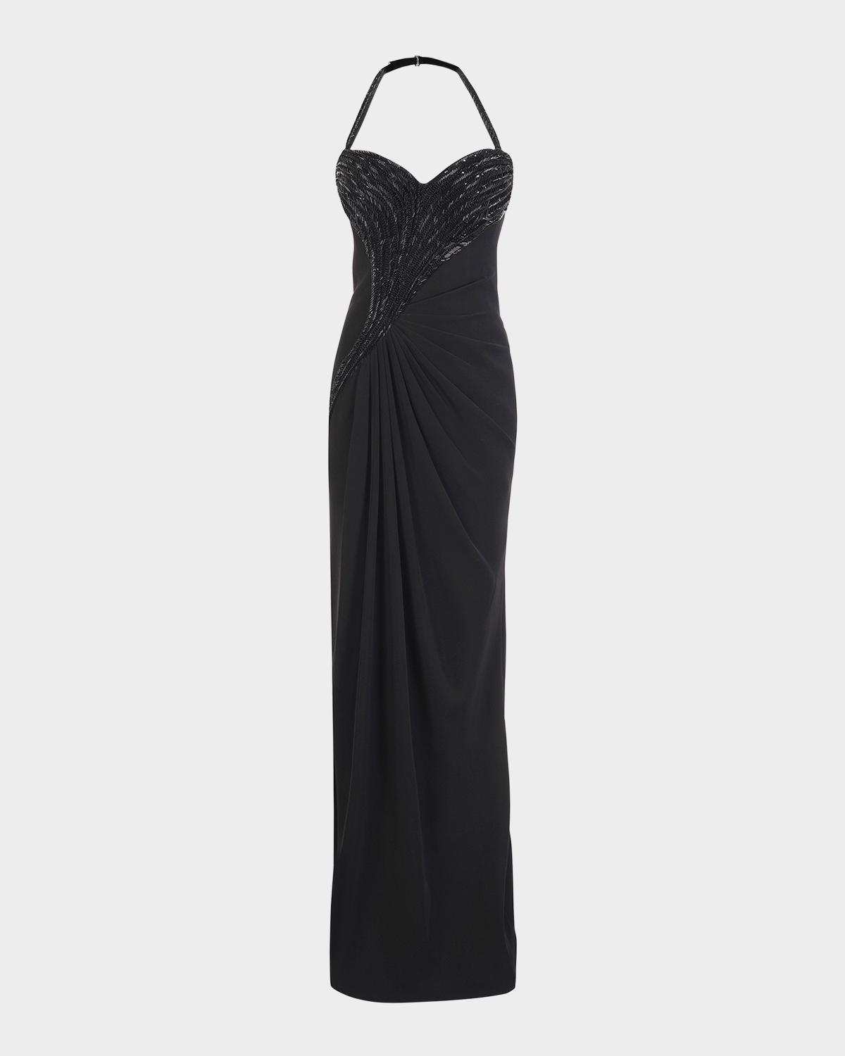Gaurav Gupta Athena Embroidered Draped Halter Gown