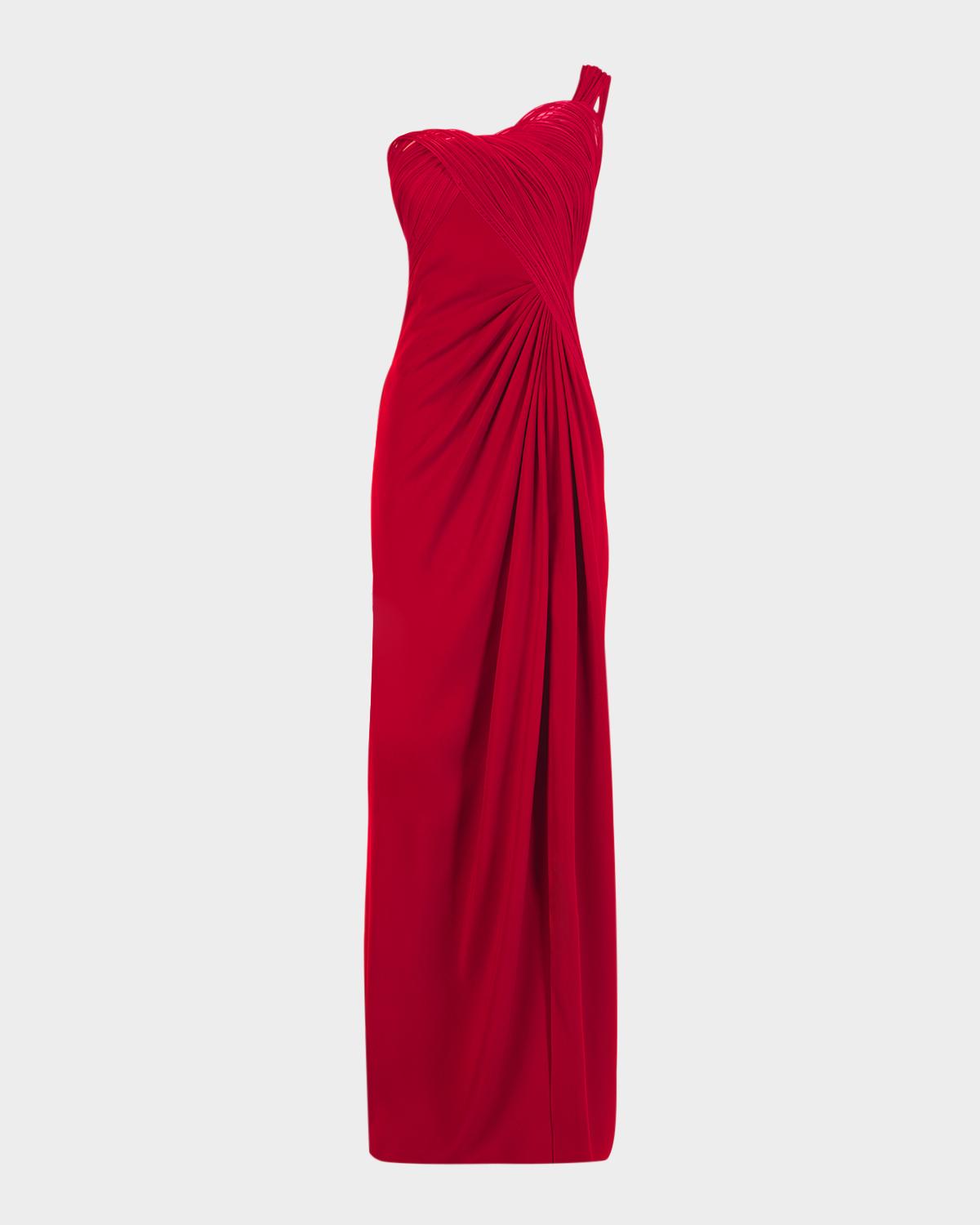 Erytheia Sculpted One-Shoulder Column Gown