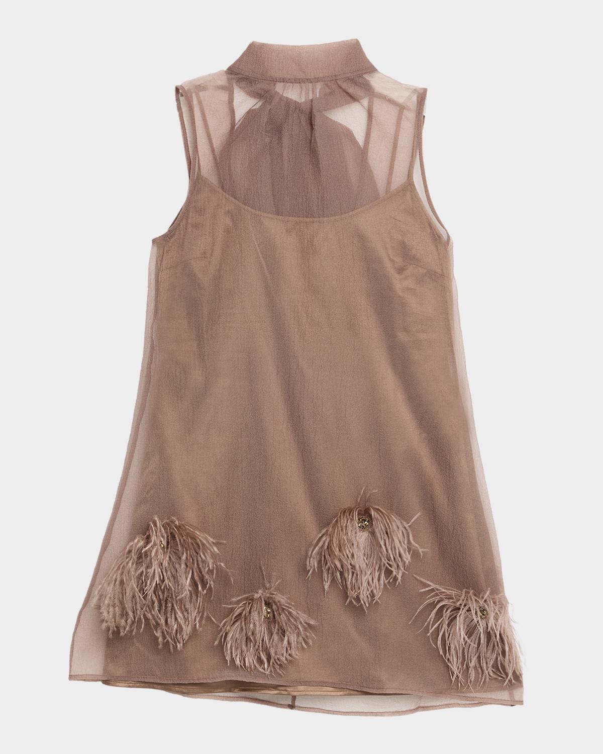 STAUD Albee Feather-Embellished Mesh Mini Dress