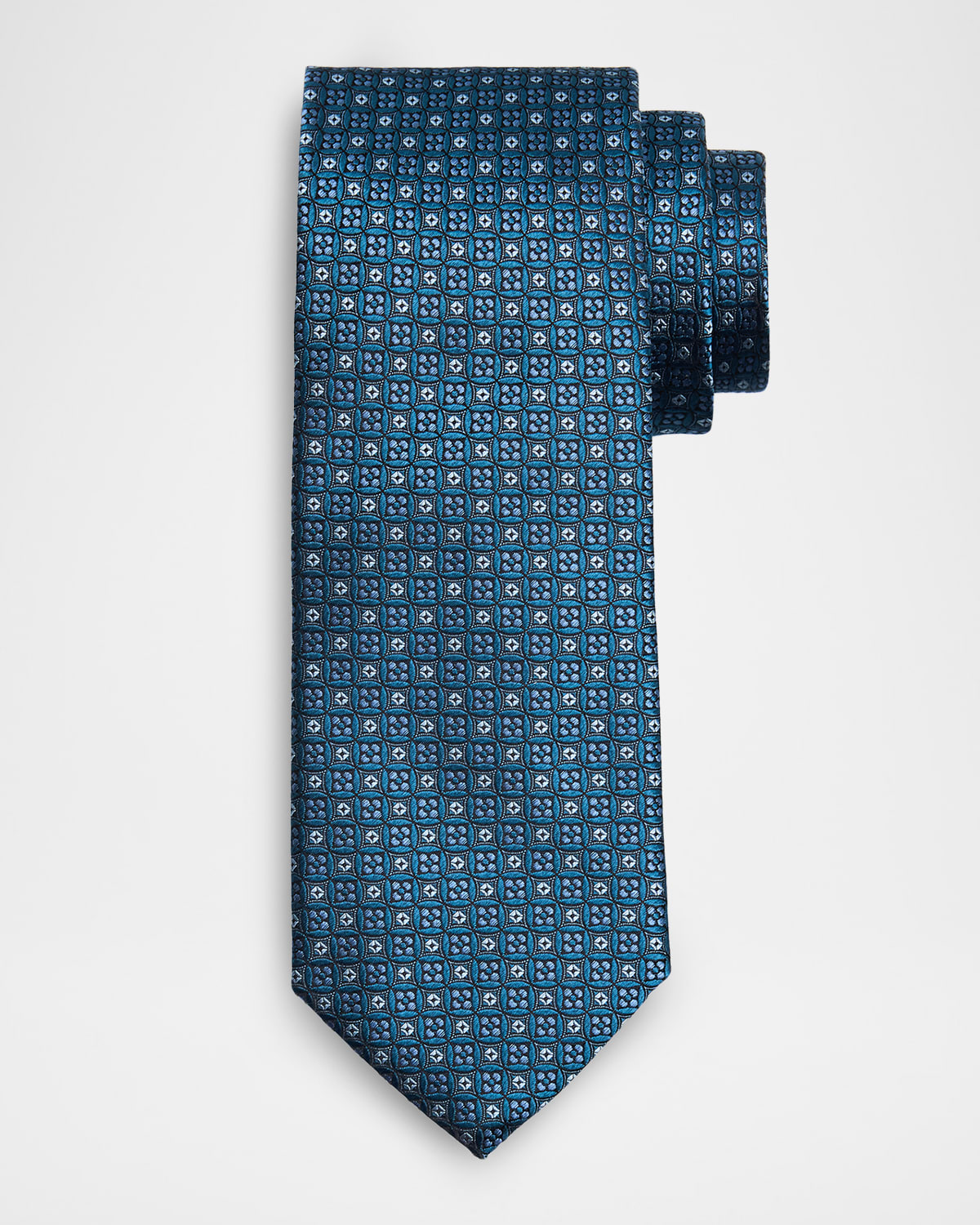 Canali Men 's Round Medallion Silk Jacquard Tie