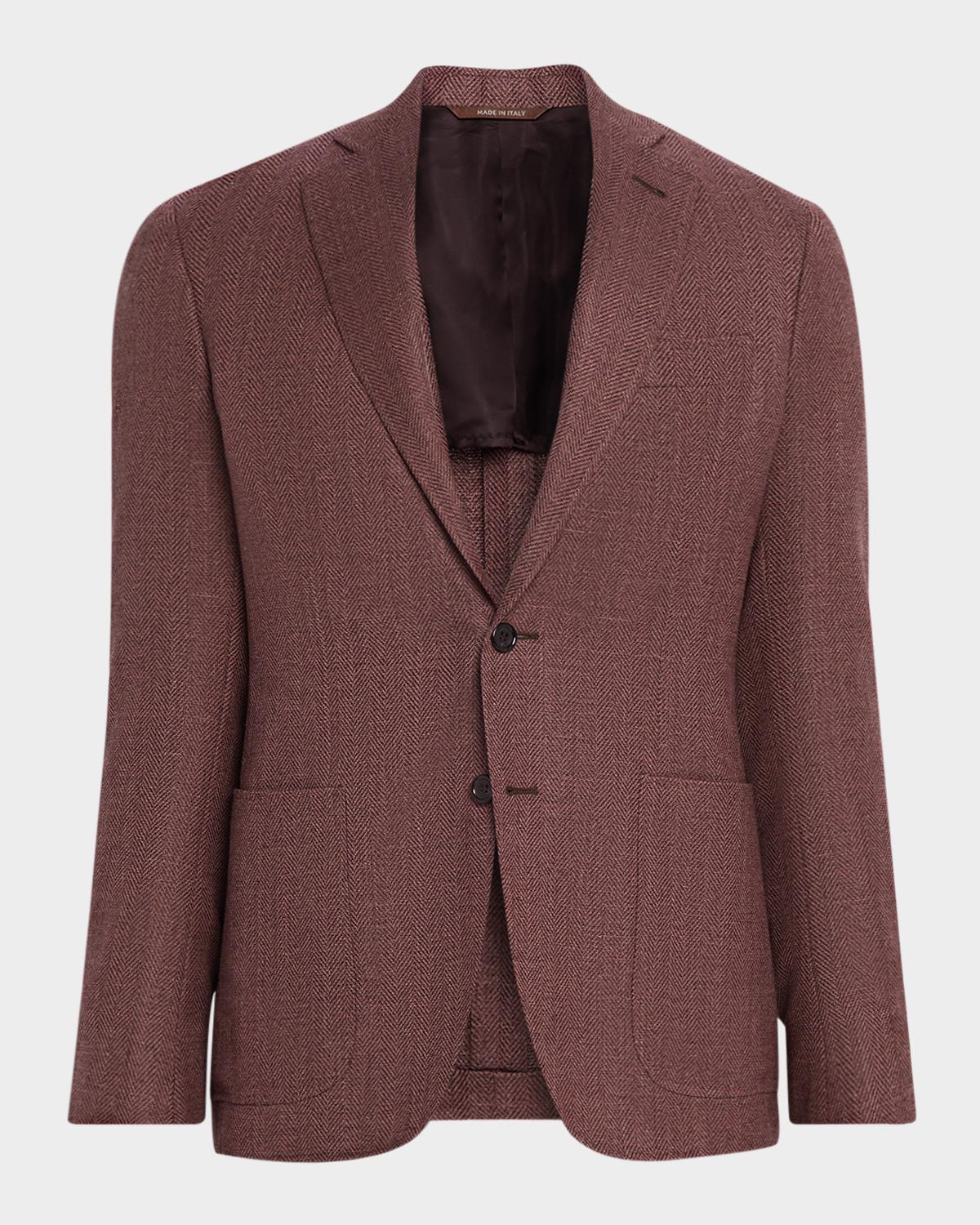 Canali Men's Herringbone Notch Lapel Sport Coat