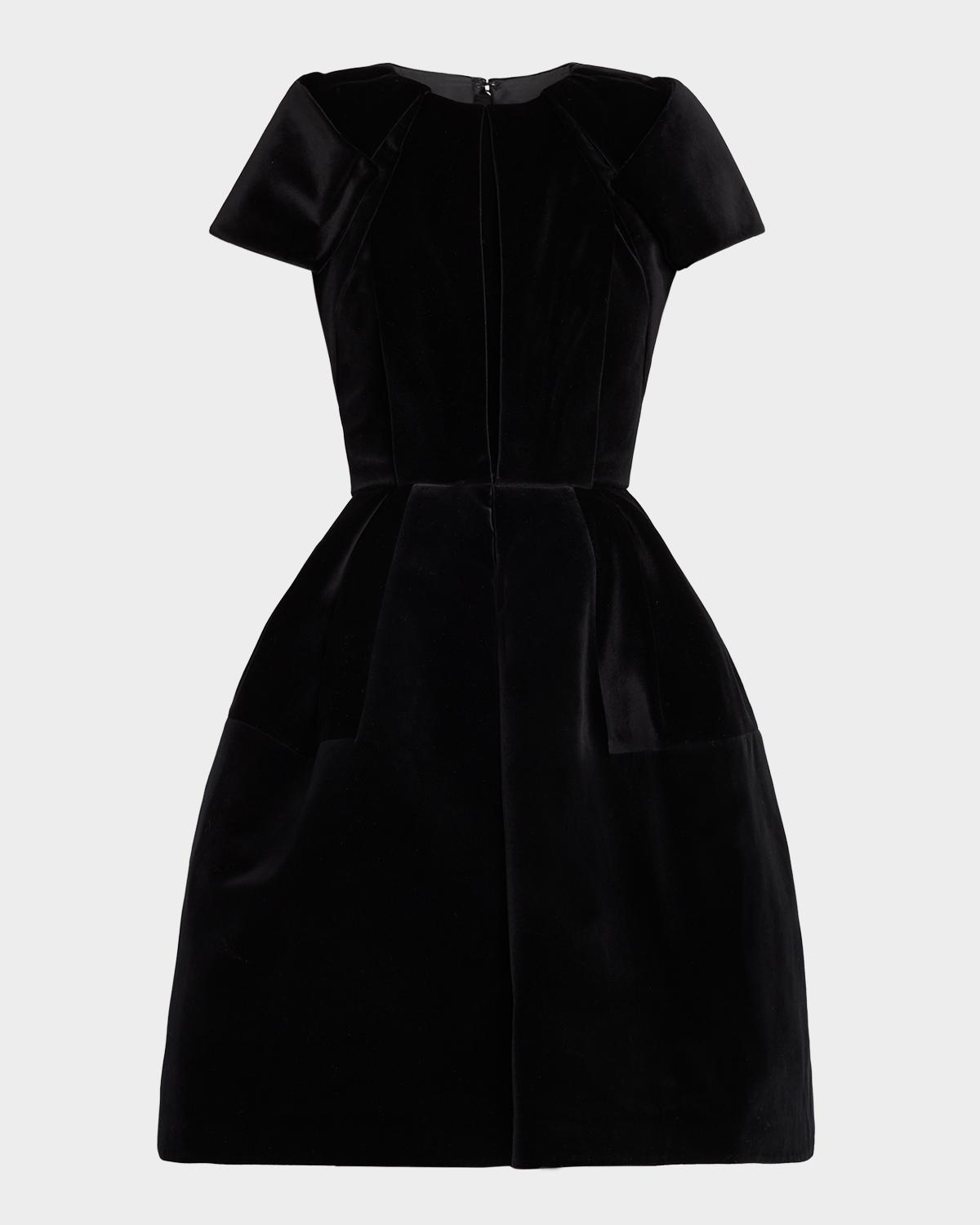 Dice Kayek Pleated Velvet Short-Sleeve Fit-&-Flare Dress