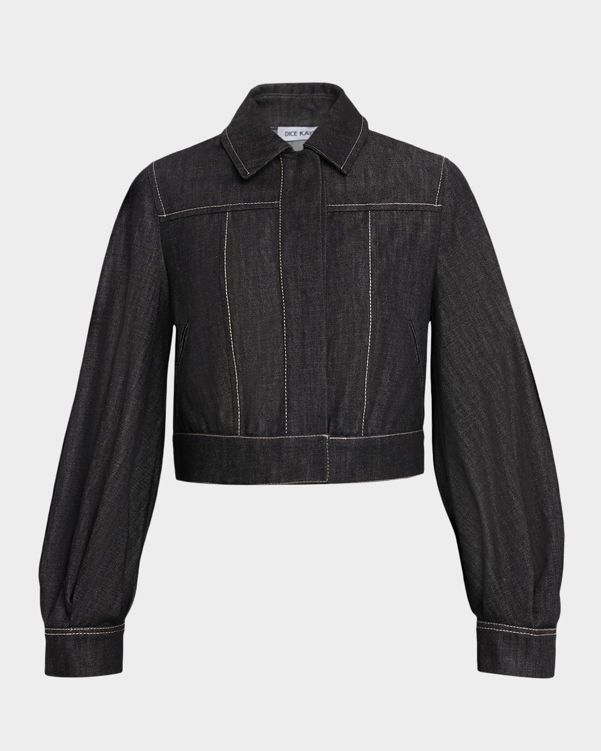 Dice Kayek Blouson-Sleeve Crop Denim Jacket