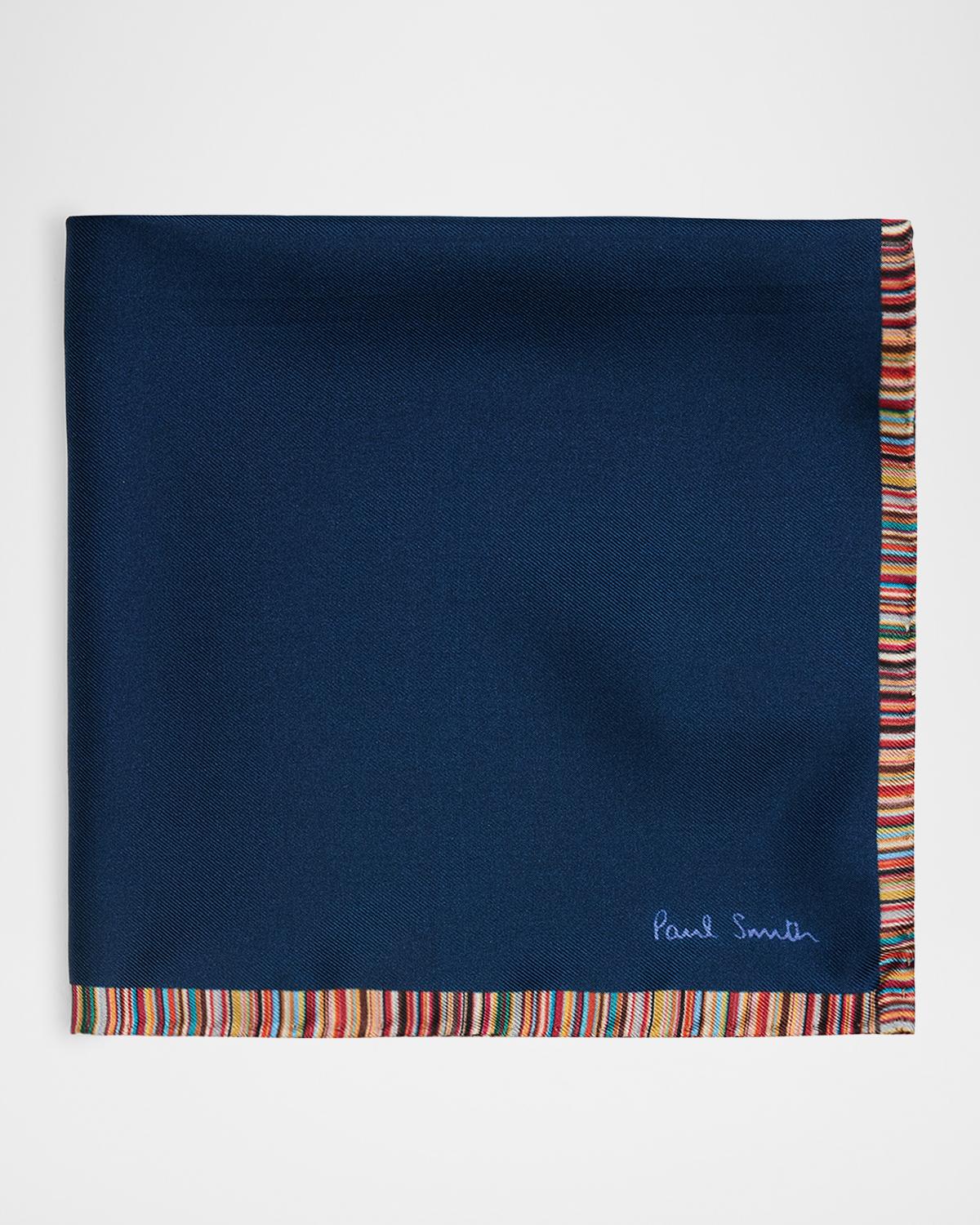 Paul Smith Men's Signature Stripe Trim Silk Pocket Square