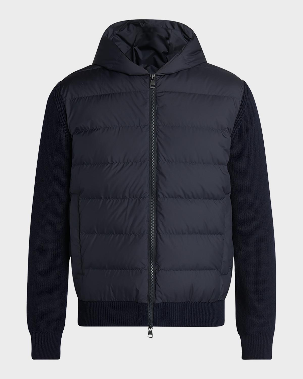 Men & apos;s Down Quilted Wool Knit Hooded Cardigan