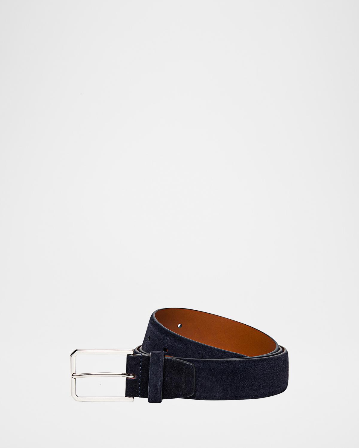 Santoni Men's Rectangle-Buckle Hand-Burnished Suede Belt