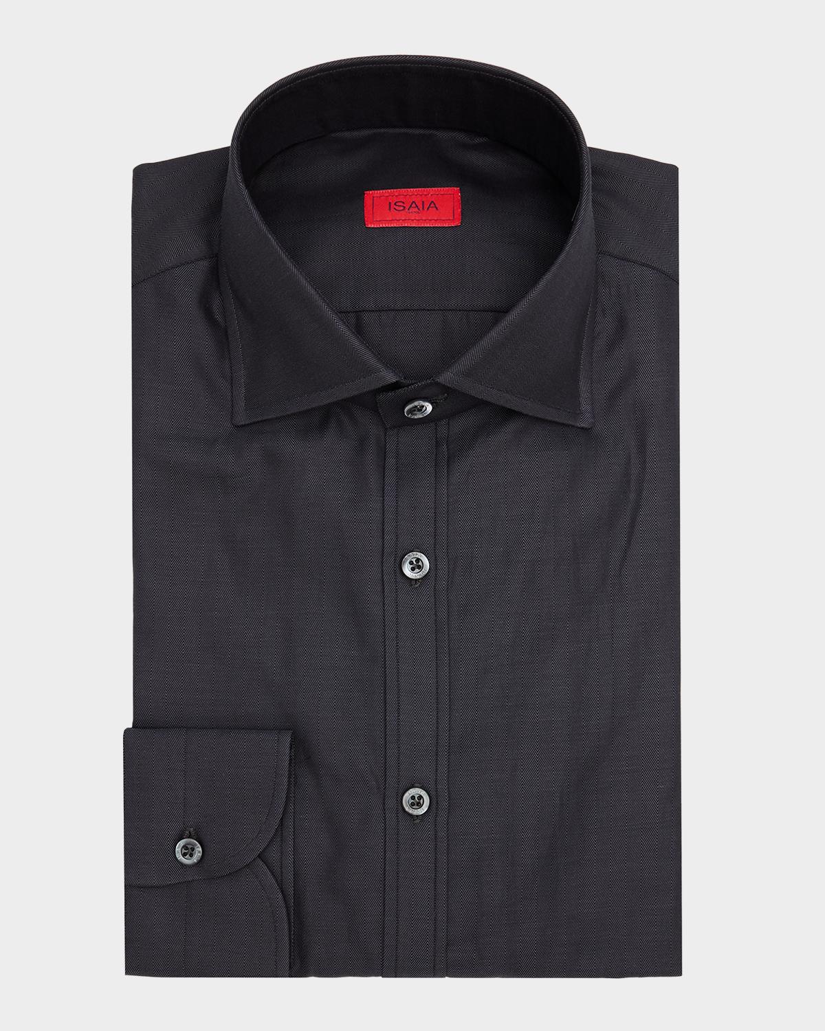 Isaia Men's Cotton Micro-Herringbone Dress Shirt