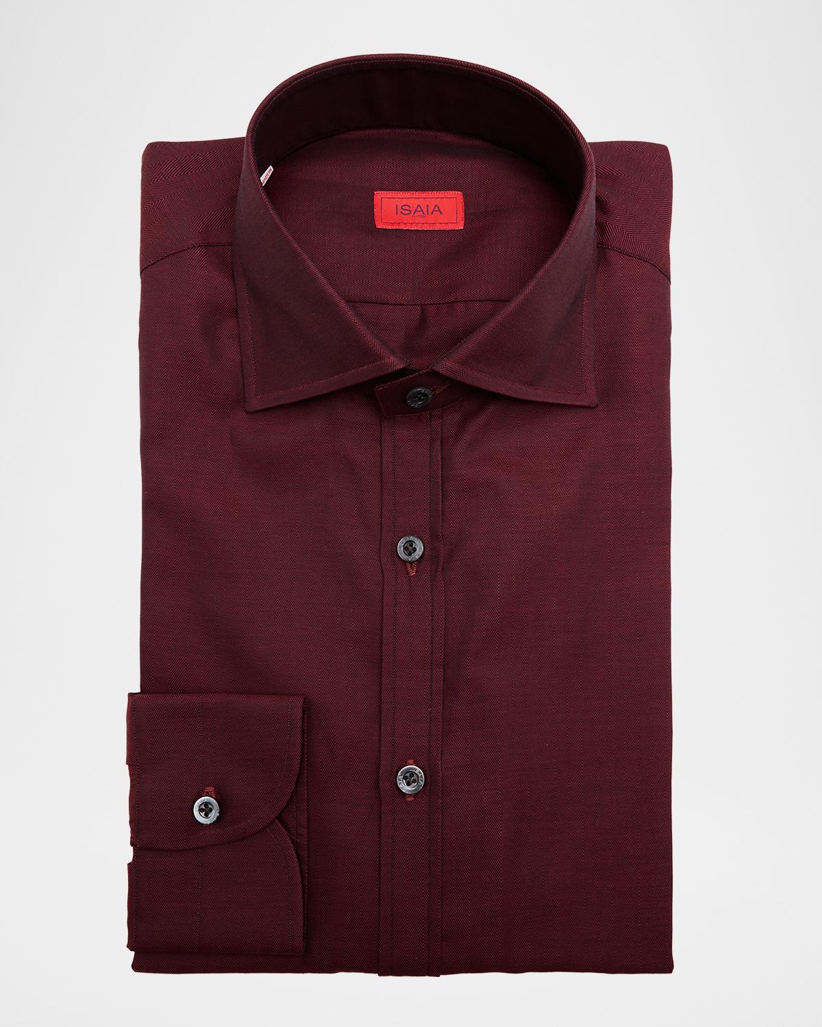 Isaia Men's Cotton Micro-Herringbone Dress Shirt