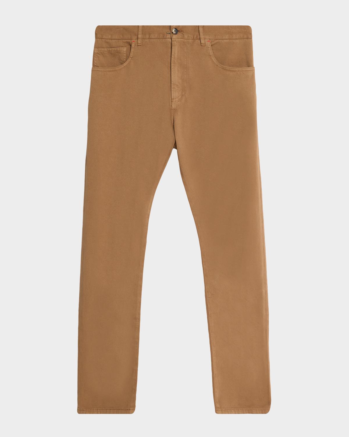 Isaia Men's Cashmere-Cotton Slim 5-Pocket Pants